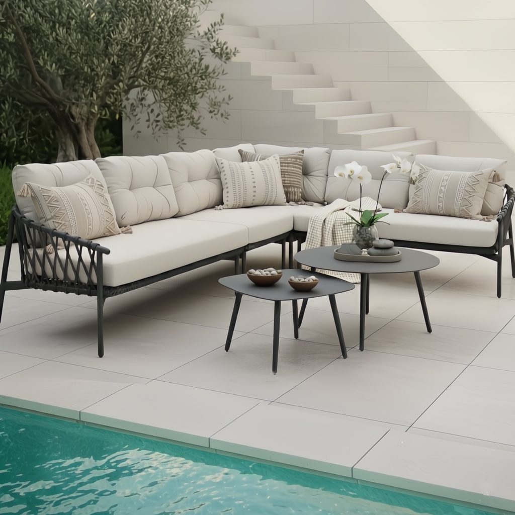 CASA DOMA Gartenlounge-Set Lucca/Rapello, Loungegruppe, Outdoor-Set, (modulare Ecklounge, 6-tlg., inkl. 2 Tische), Rope-Design, Aluminium Anthrazit, Sunproof® Olefin
