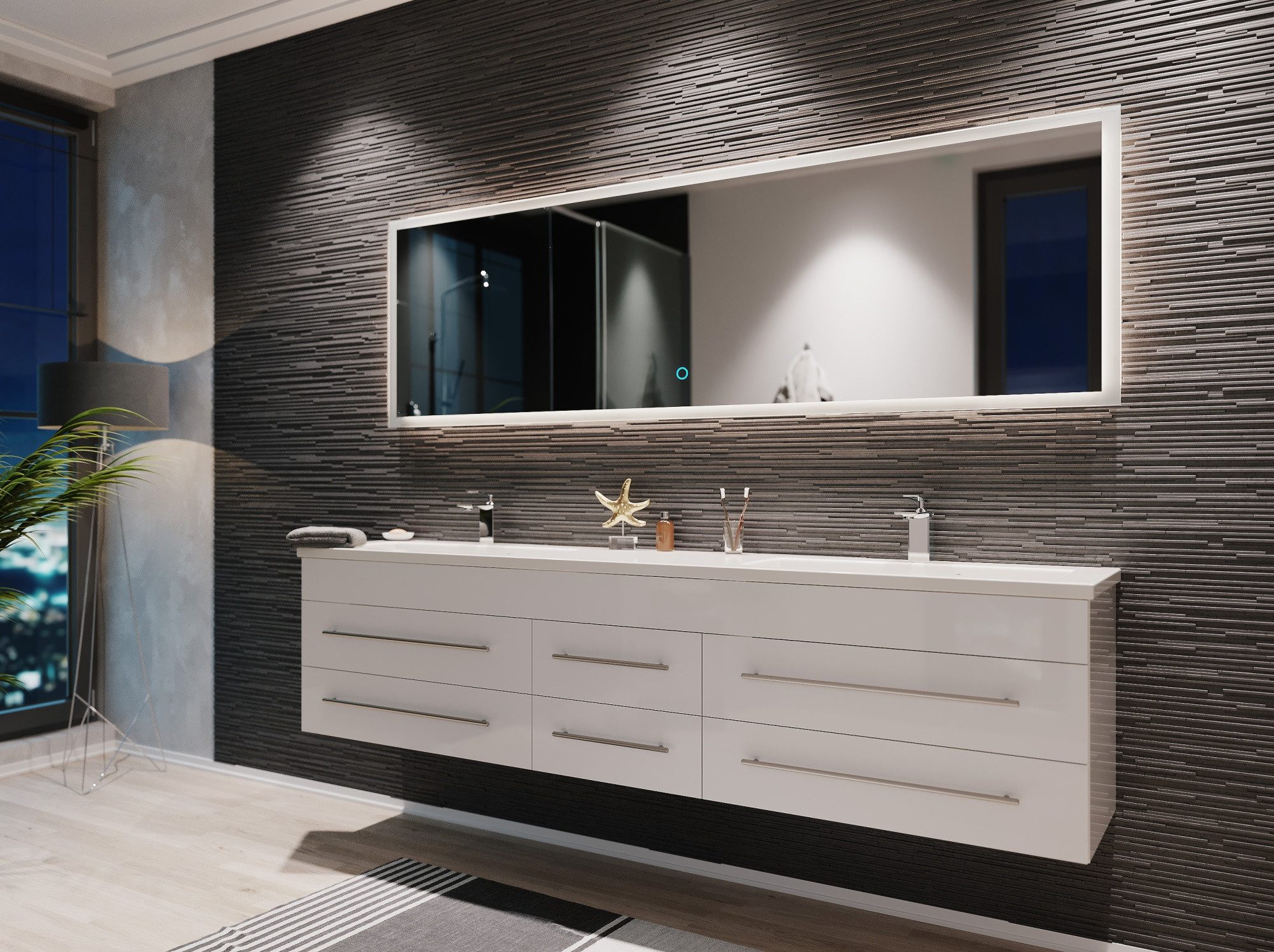 Magnolia Home Waschtisch Badmöbelset Colossos200 2-teilig LED Spiegel weiss hochglanz