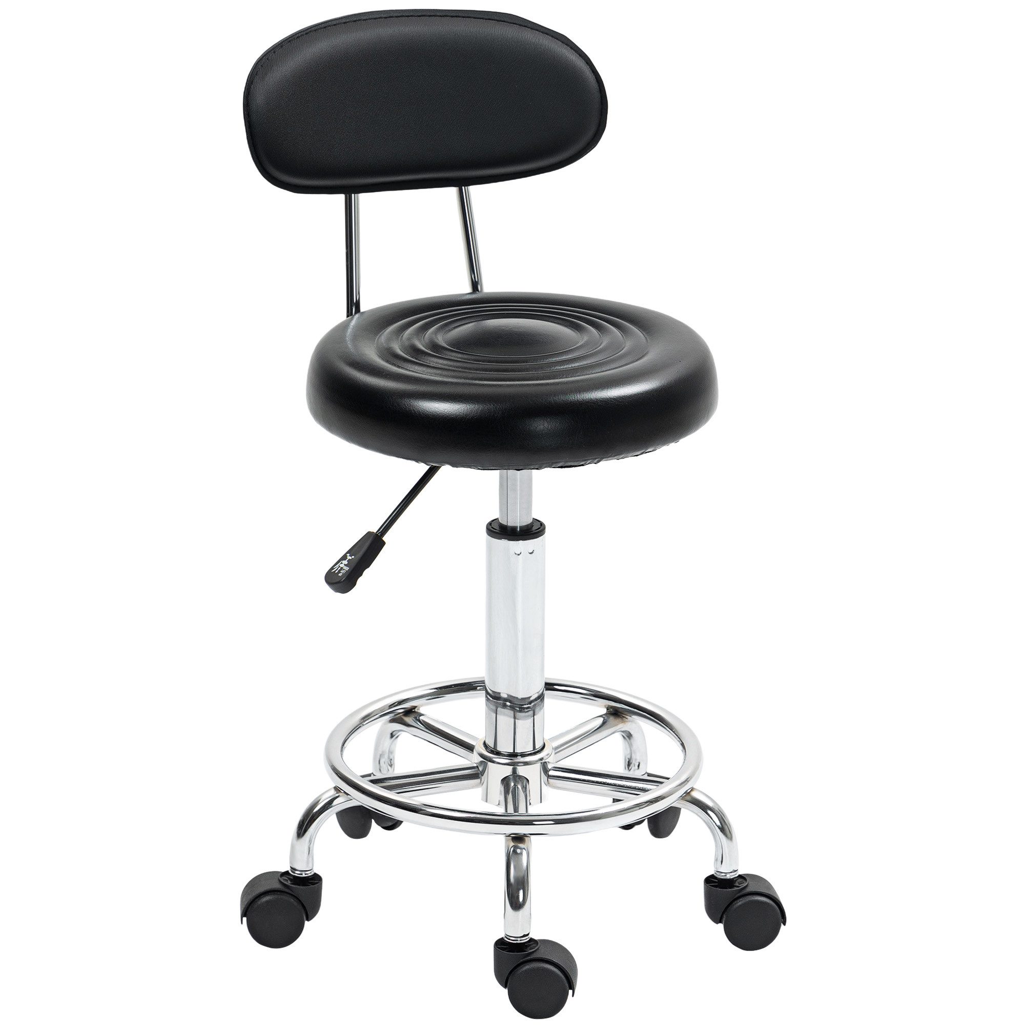 SeedWave Drehhocker Rollhocker höhenverstellbar Drehhocker Salon Табуретки mit Lehne, Rädern, Arbeitshocker mit Verstellbarer Fußstütze für Büro, Kunstleder