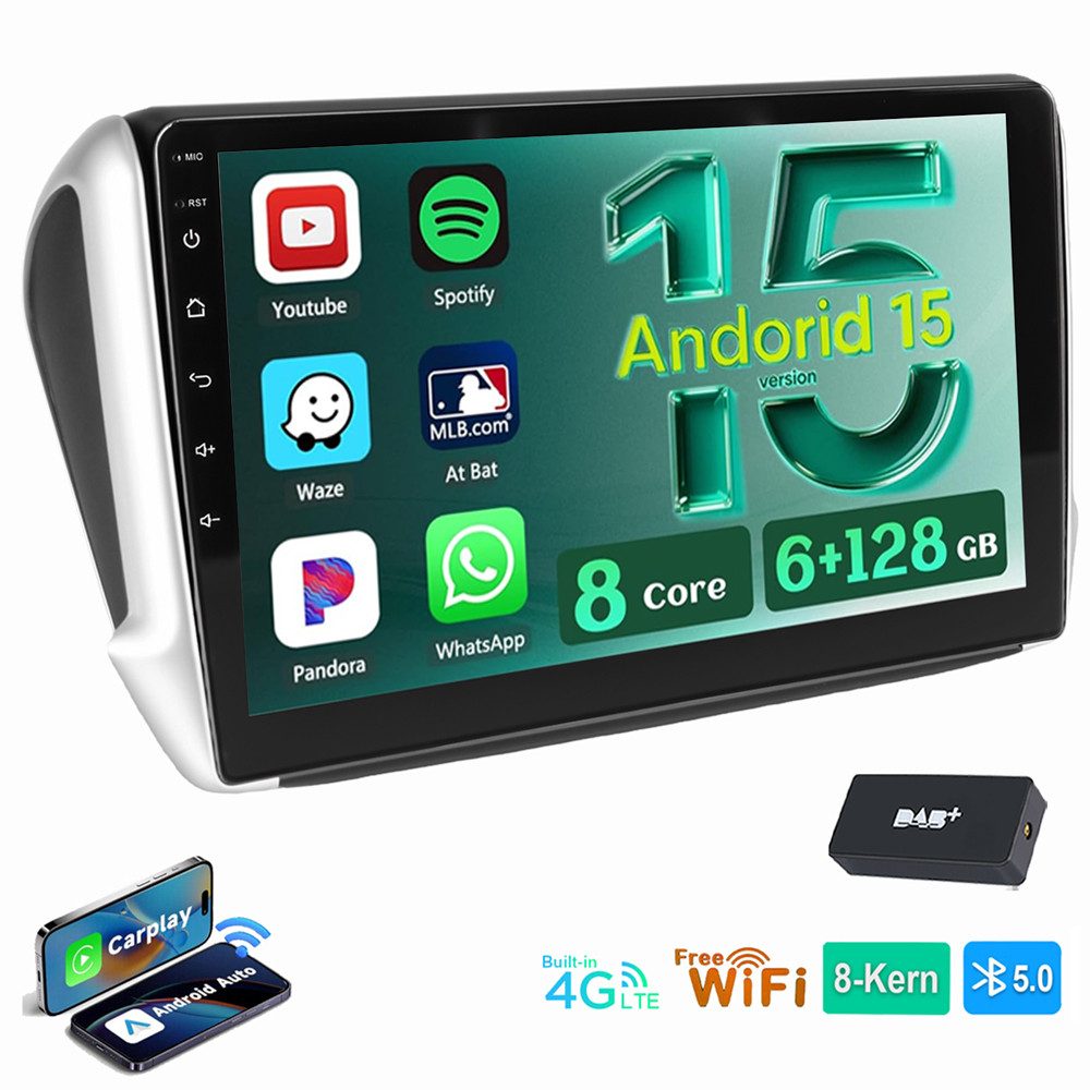 ESSGOO Für Peugeot 208/2008 2012-2018 Android 15 8-Kern Carplay Android Auto Autoradio (RDS, Digitalradio (DAB), FM, AM, 8-Kern Carplay Android Auto GPS Navi WIFI BT SWC)