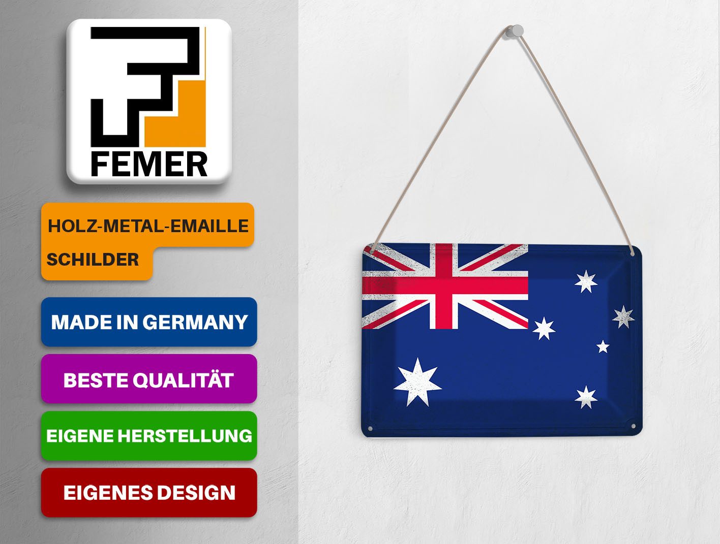 Femer GmbH Postkarte Flagge Australien 14x10 cm Australia Vintage, unfrankiert