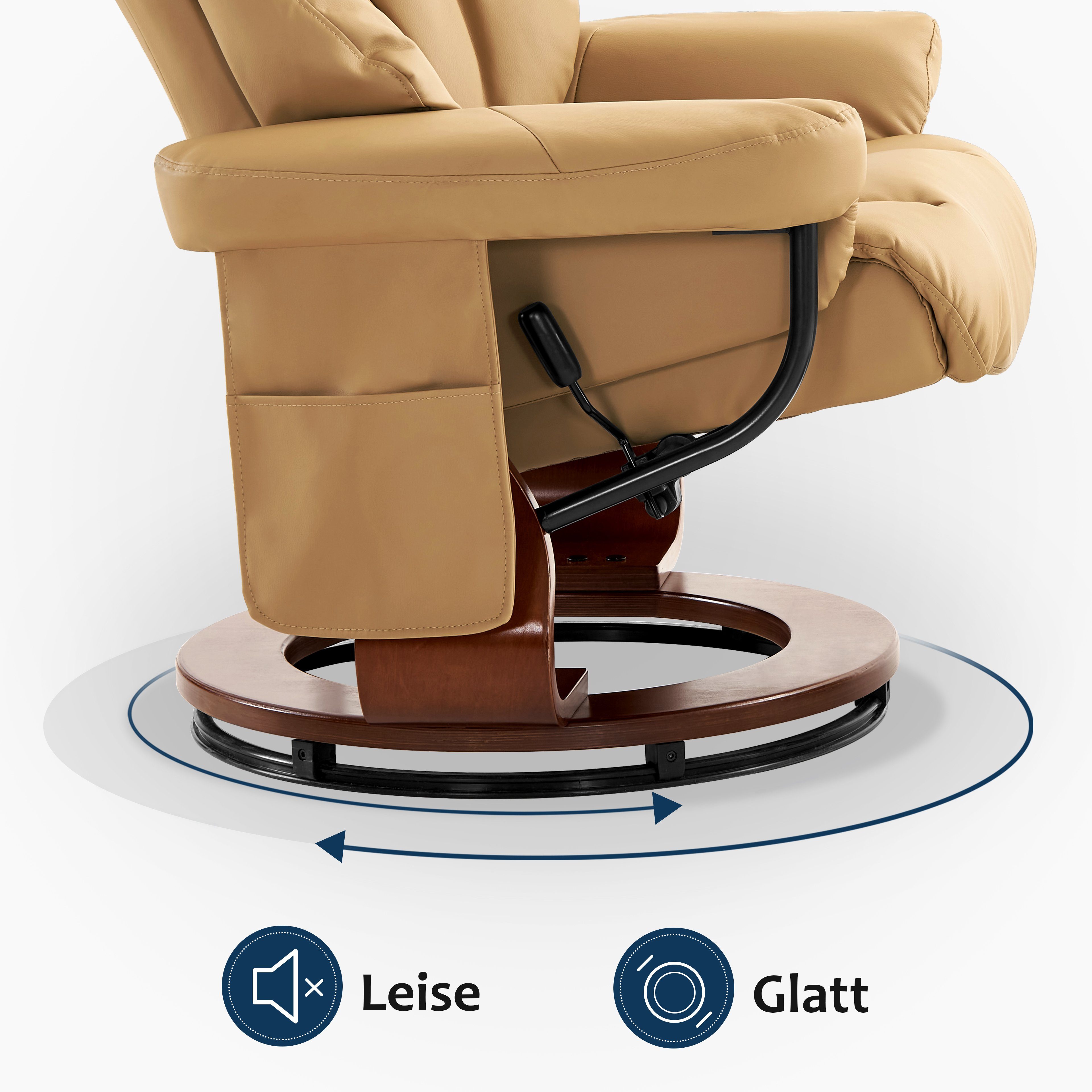 MCombo Relaxsessel MCombo Massagesessel mit Hocker 9068, 360°drehbarer Relaxsessel mit Liegefunktion
