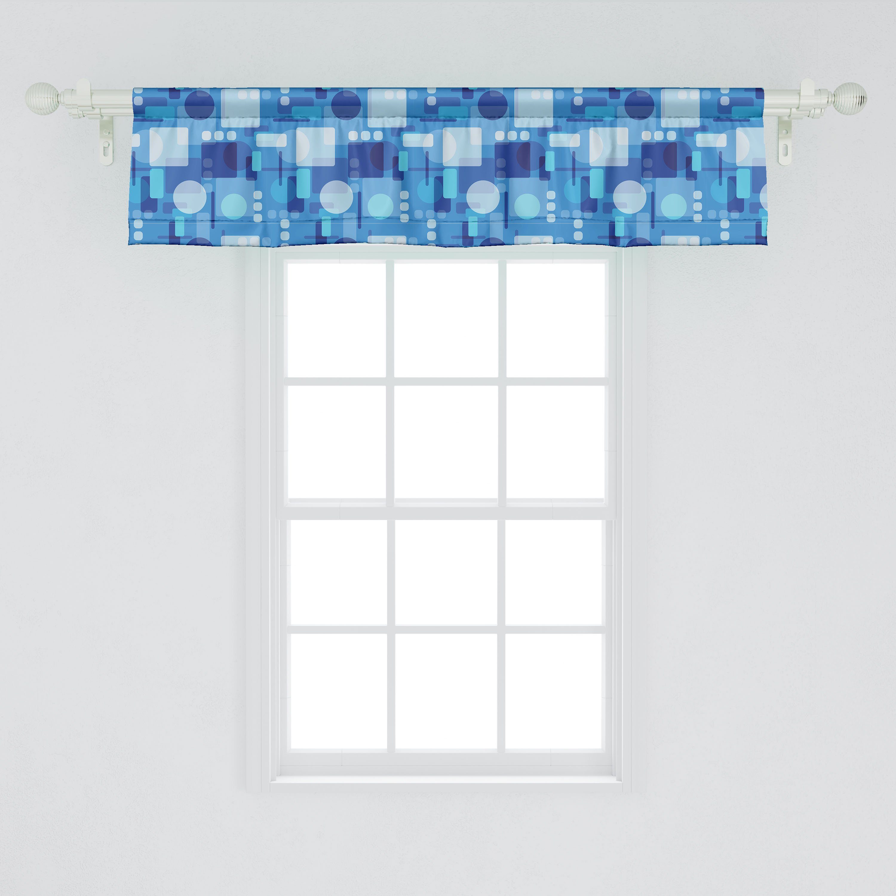 Scheibengardine Vorhang Volant für Schlafzimmer Abstrakte Microfaser, Abakuhaus, Stangentasche, Küche mit Blau Geometrische Motive Dekor