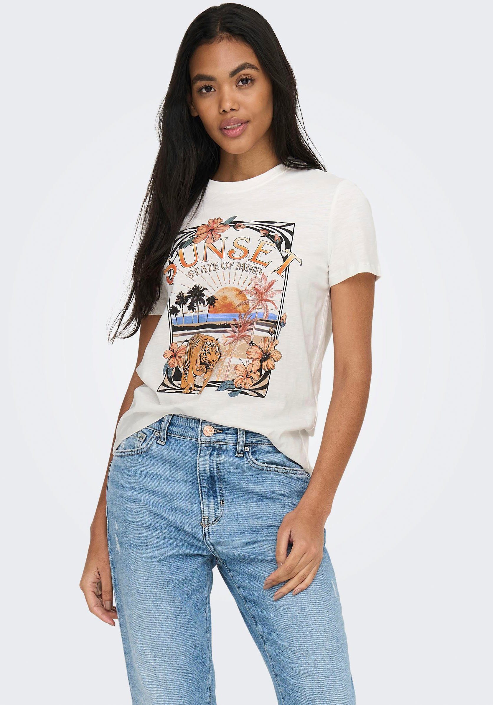 ONLY Rundhalsshirt ONLFELIA REG S/S PALM TIGER TOP BOX JRS | T-Shirts