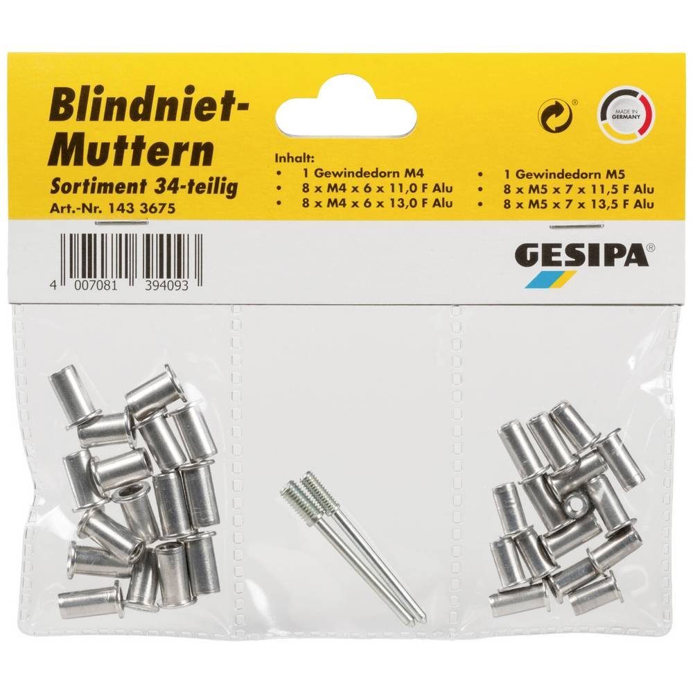 Blindnietmuttern-Sortiment GESIPA (34-teilig Niete