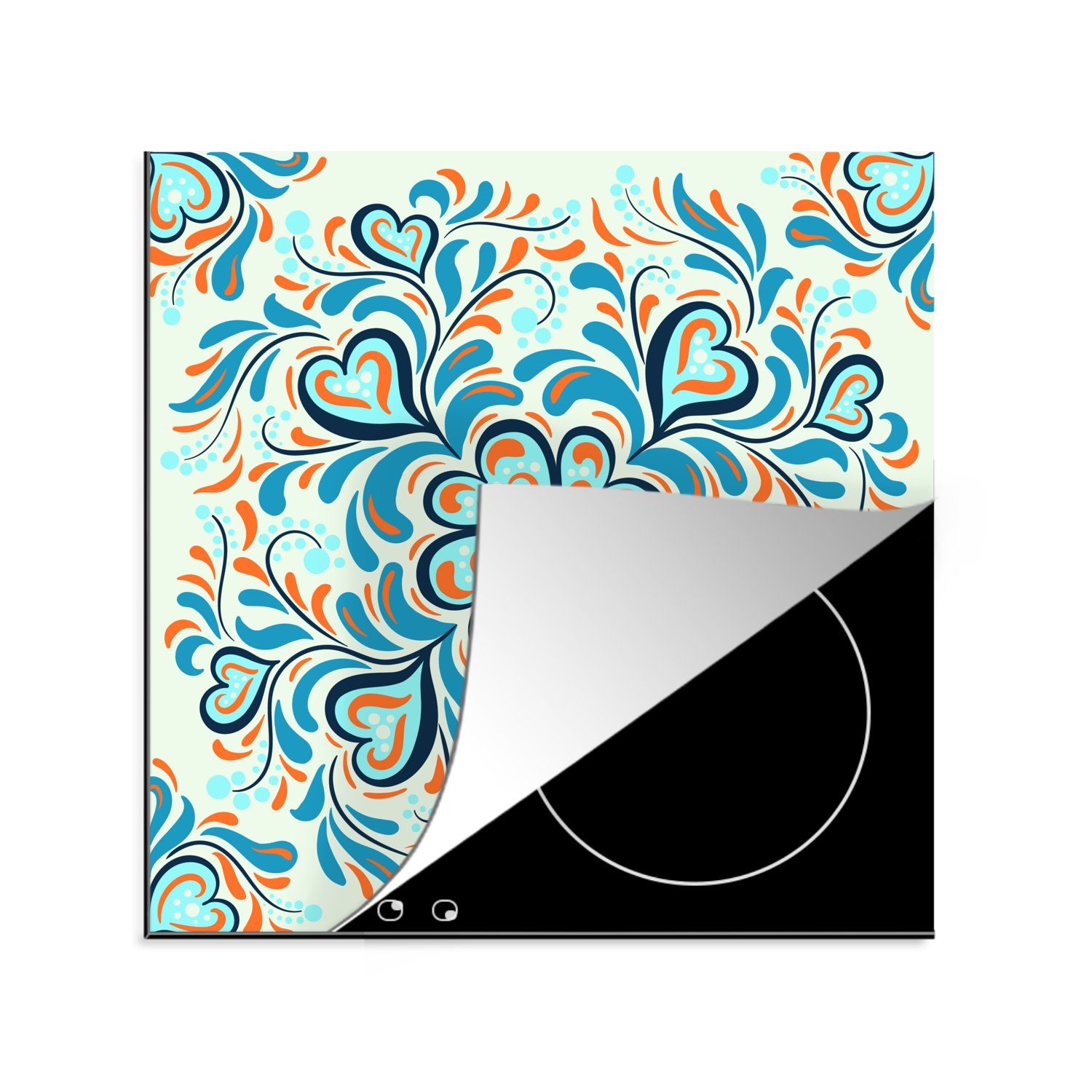 MuchoWow Herdblende-/Abdeckplatte Vierblättriges Kleeblatt - Herzen - Blau - Muster, Vinyl, (1 tlg), 78x78 cm, Ceranfeldabdeckung, Arbeitsplatte für küche