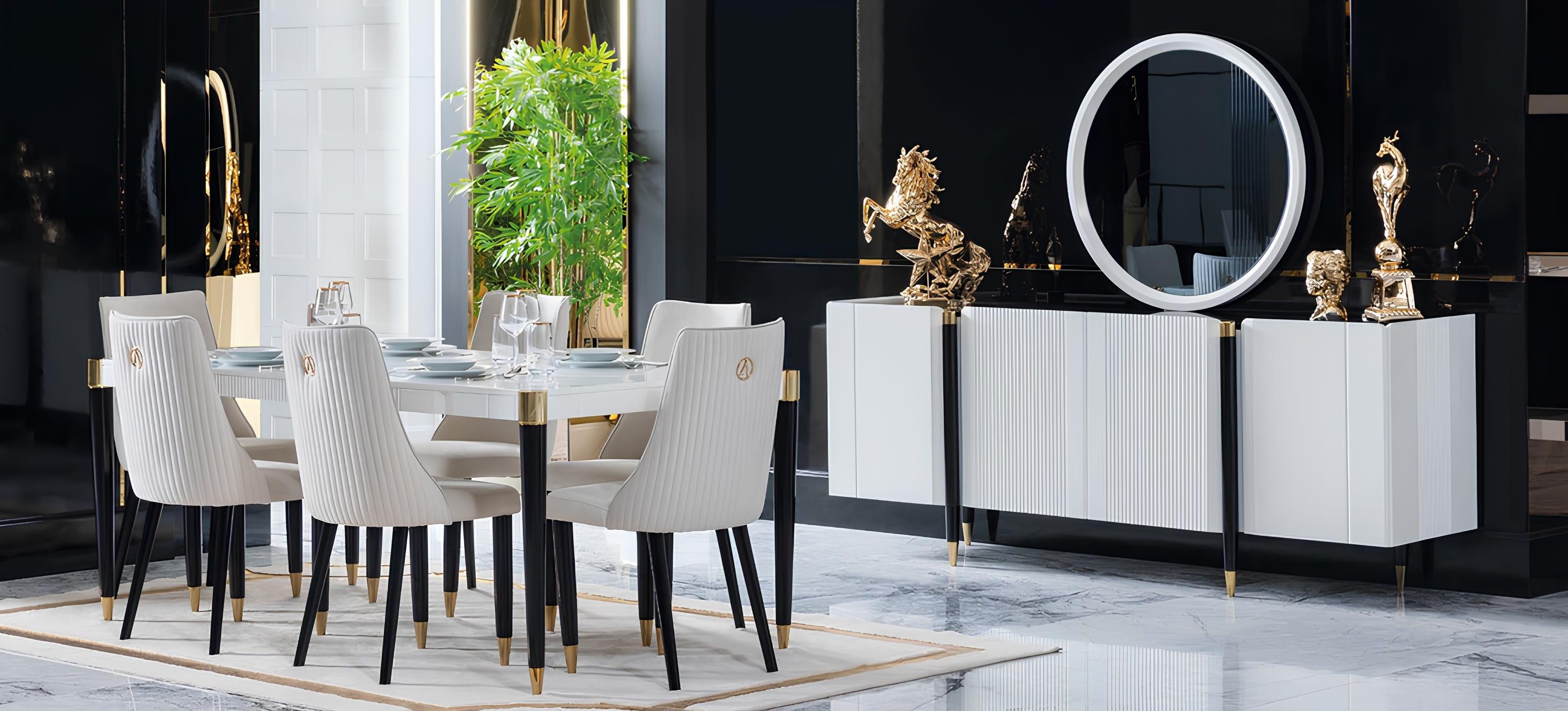 Xlmoebel Esszimmer-Set Esstisch mit 6 Stühlen, Kommode und Spiegel, 9-teiliges Set, (9-St), Made in Europa