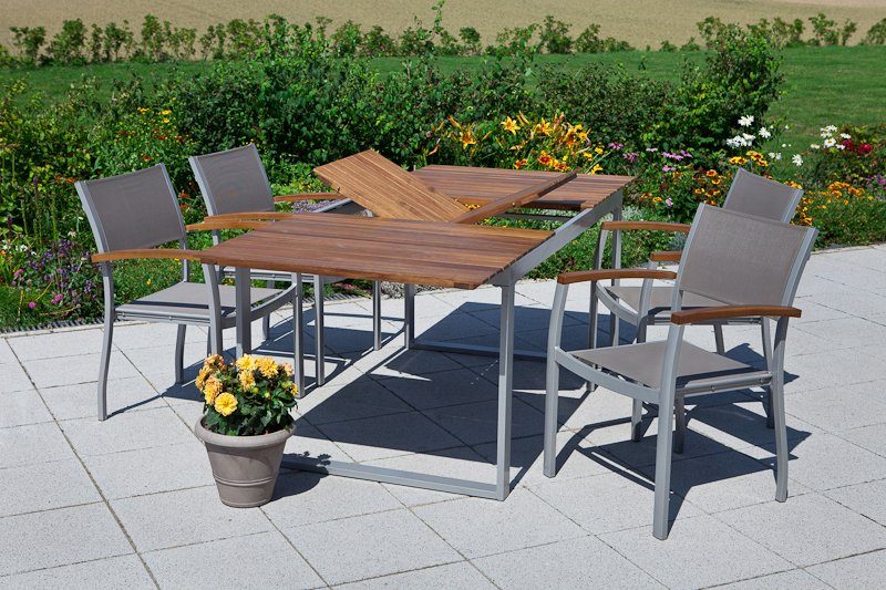 MERXX Garten-Essgruppe Naxos, (Set, 5-tlg), mit ausziehbaren Tisch