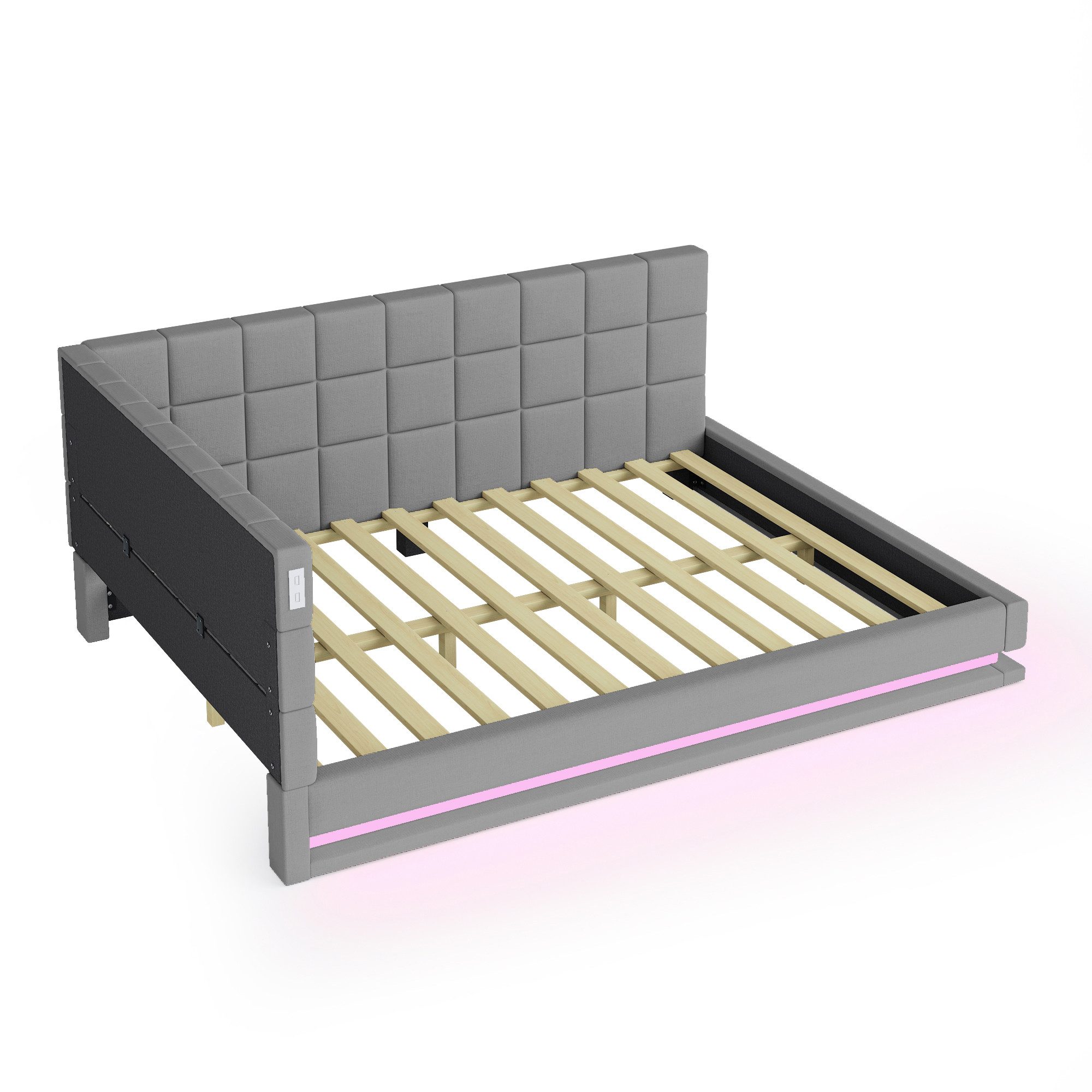 REDOM Schlafsofa Polsterbett,Funktionsbett,Jugendbett, Multifunktionales Polsterbett-Schlafsofa mit LED-Lichtleiste und USB-Anschluss., ohne Matratze