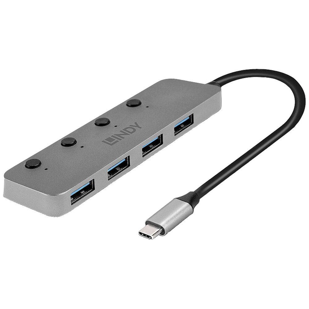 USB-Verteiler LINDY 43383 4 Port USB-C® (USB 3.2 Gen 2) Multiport Hub Grau