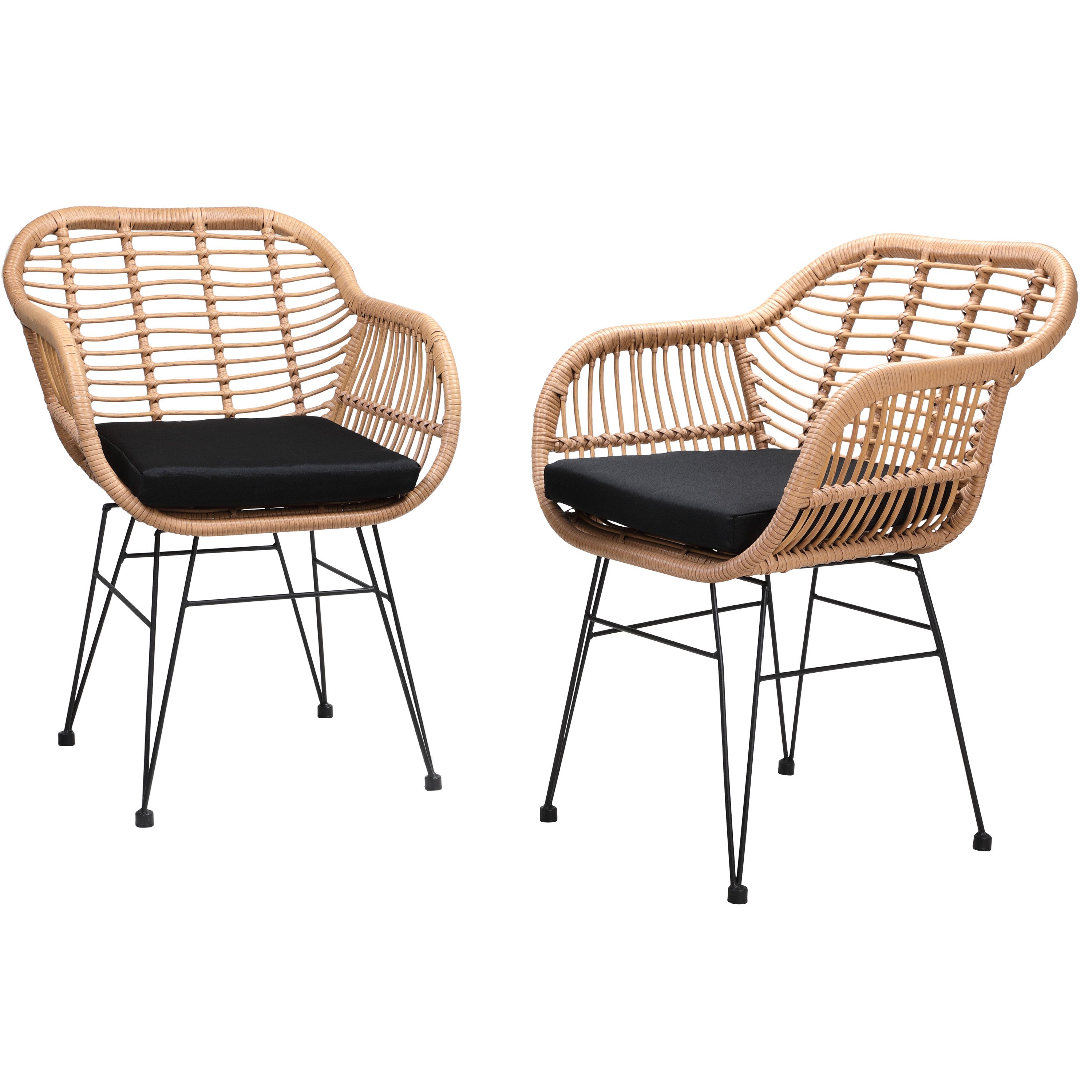 Casaria Gartenstuhl Bali (2 St), Polyrattan 5cm Auflage 59x56x83cm Armlehnen Metall Wetterfest