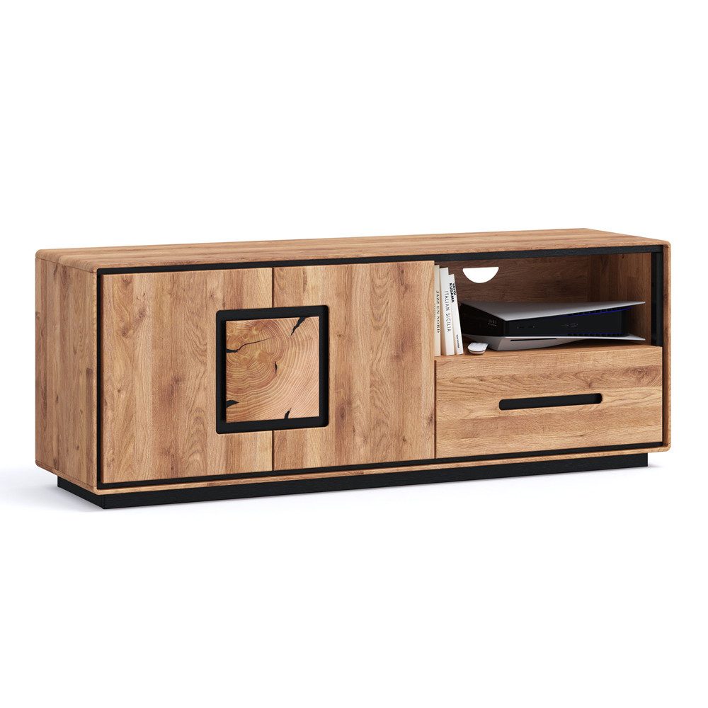 Lomadox Lowboard WOODBRIDGE-69, in Eiche massiv geölt, 146 cm breit, Hirnholz, montiert