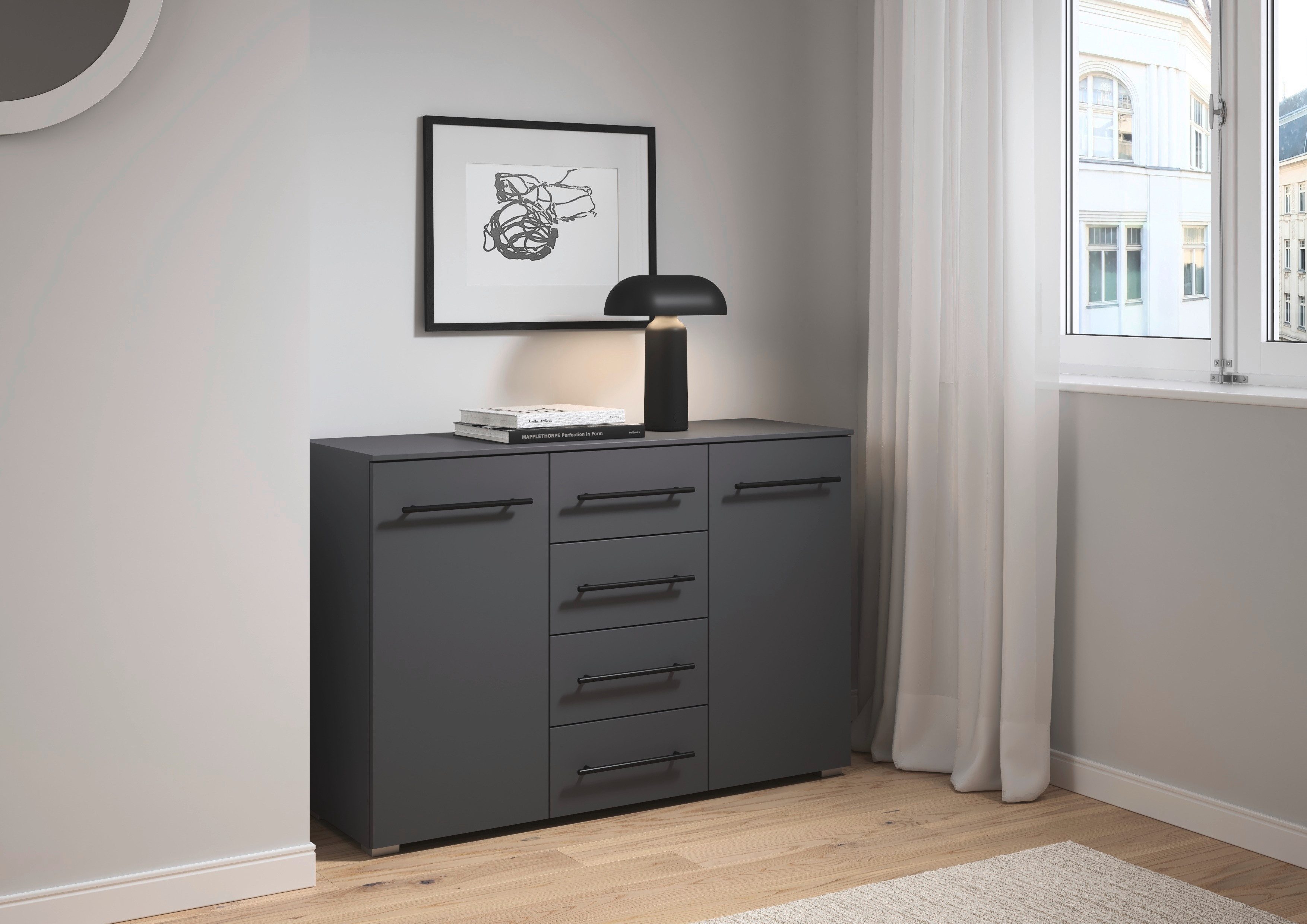 OTTO home Kombikommode Highboard Sideboard Schubladenkommode Kommode Schlafzimmer AVOLA (Breite 120 cm inkl. SOFT-CLOSE-FUNKTION mit Dekorfront), vier große Schubladen und 2 Türen, mit 4 Einlegeböden MADE IN GERMANY