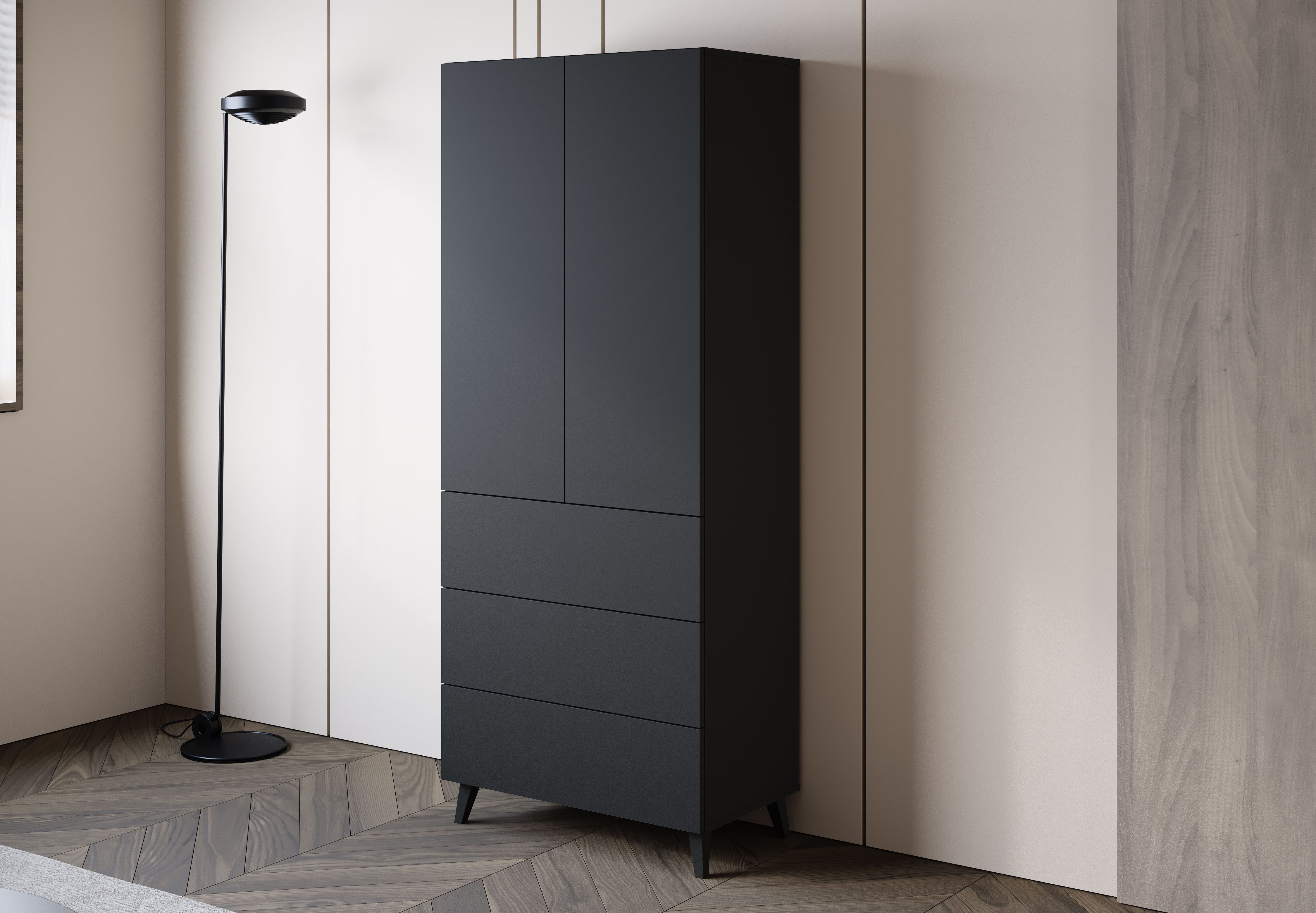 Home affaire Highboard Phuket Hochschrank mit 2 Türen und 3 Schubladen (1 St), Push-to-Open, verstellbare Einlegeböden und viel Stauraum