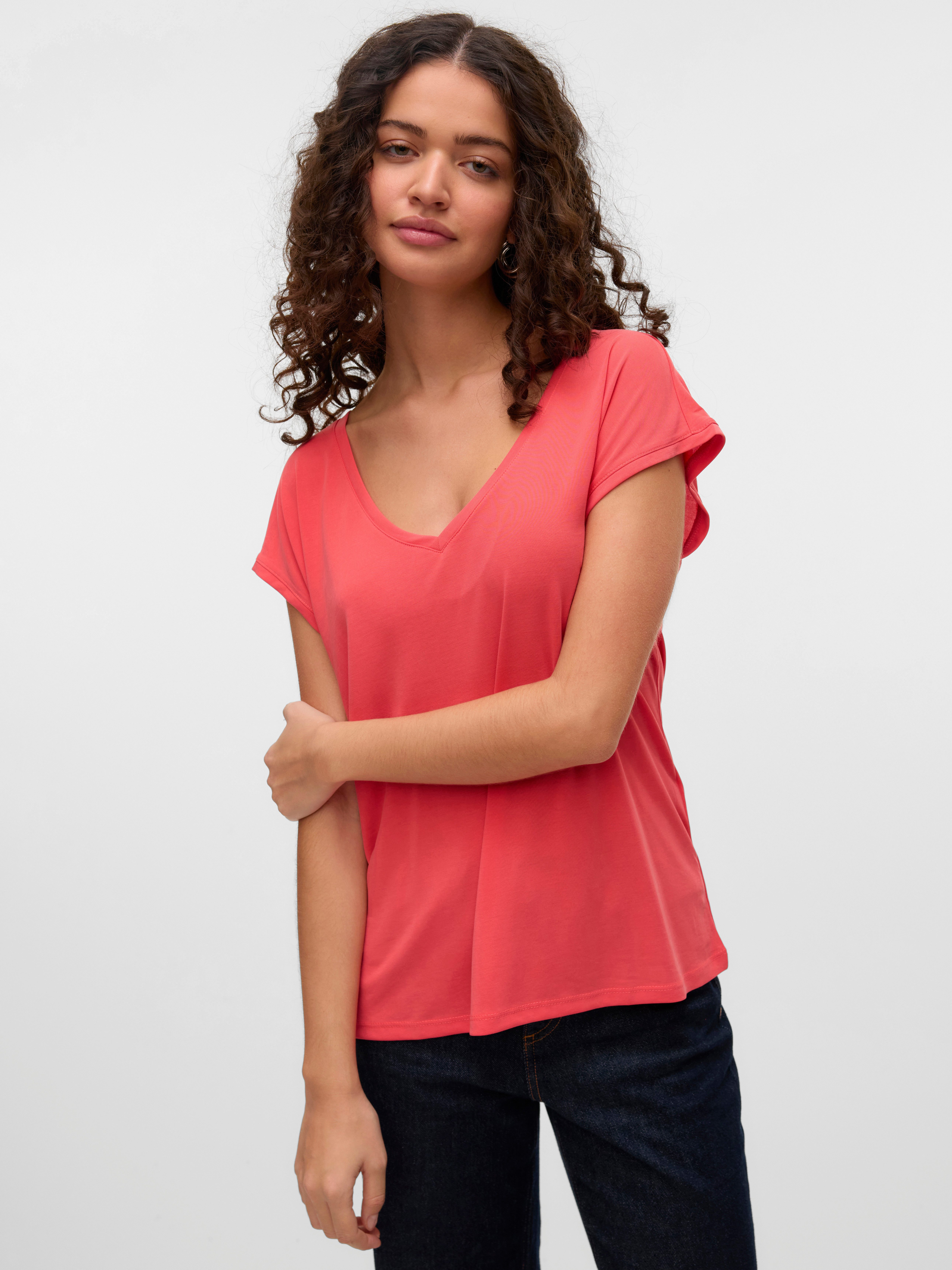 Vero Moda V-Shirt VMFILLI SS V-NECK TEE GA NOOS Materialmix, relaxed fit günstig online kaufen