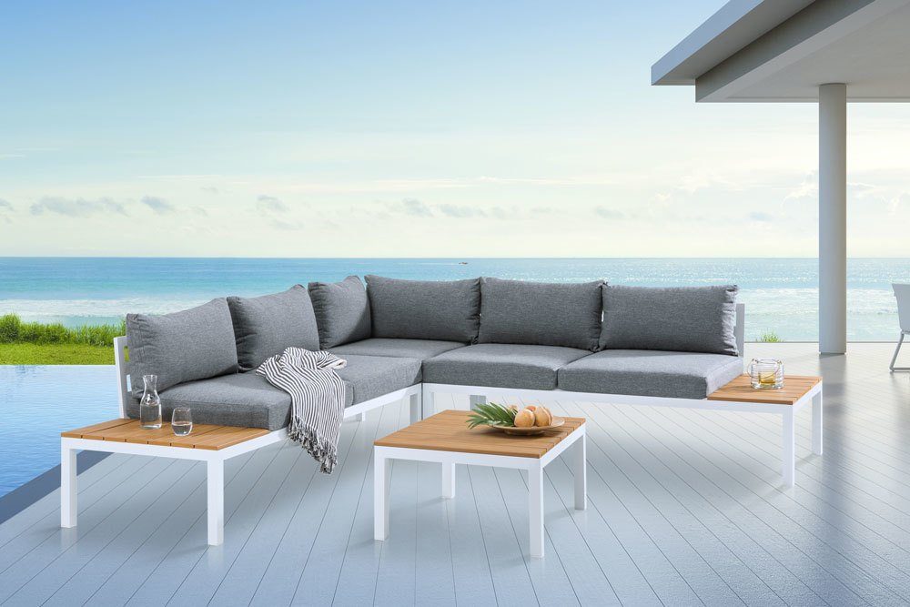 riess-ambiente Gartentisch (Einzelartikel, LOUNGE · natur · Outdoor-Beistelltisch · wetterfest 80cm 1-St), Metall · Design Modern Balkon MIAMI / weiß