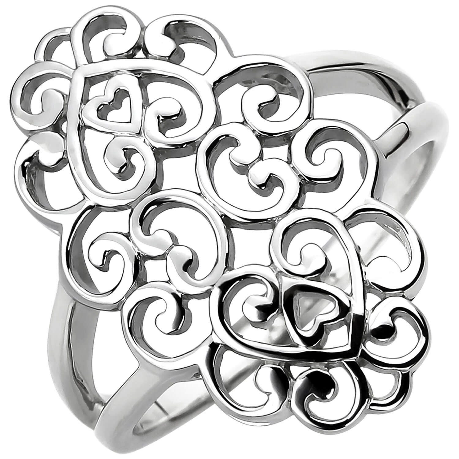 Schmuck Krone Silberring Breiter Ring aus 925 Silber mit Ornament, Silber 925