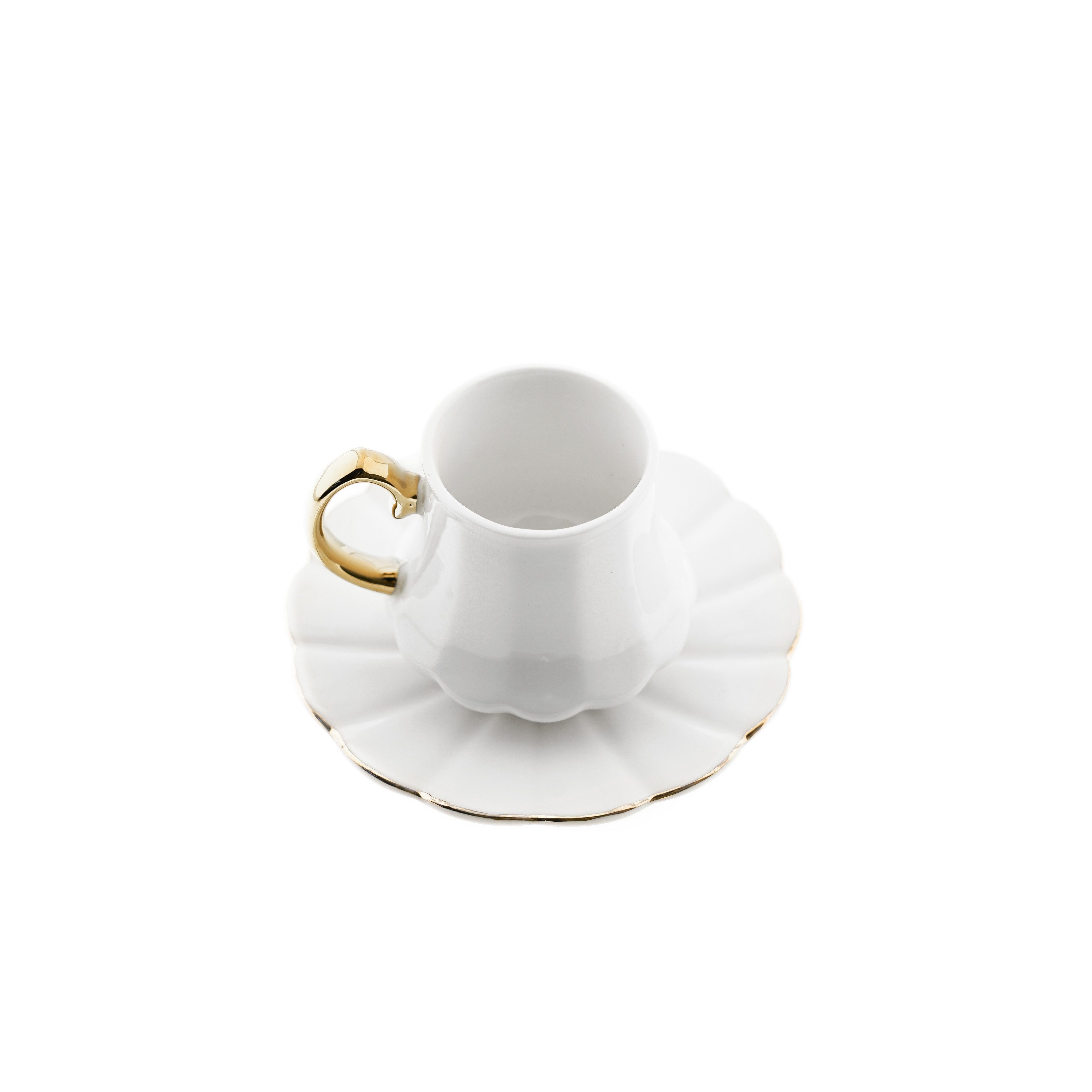 Mulex Kaffeeservice 12-teiliges Mokkatassen-Set aus Porzellan - Weiß & Gold, 100 ml (12-tlg), 6 Personen, Porzellan, 6x Mokkatassen, 6x Untertassen