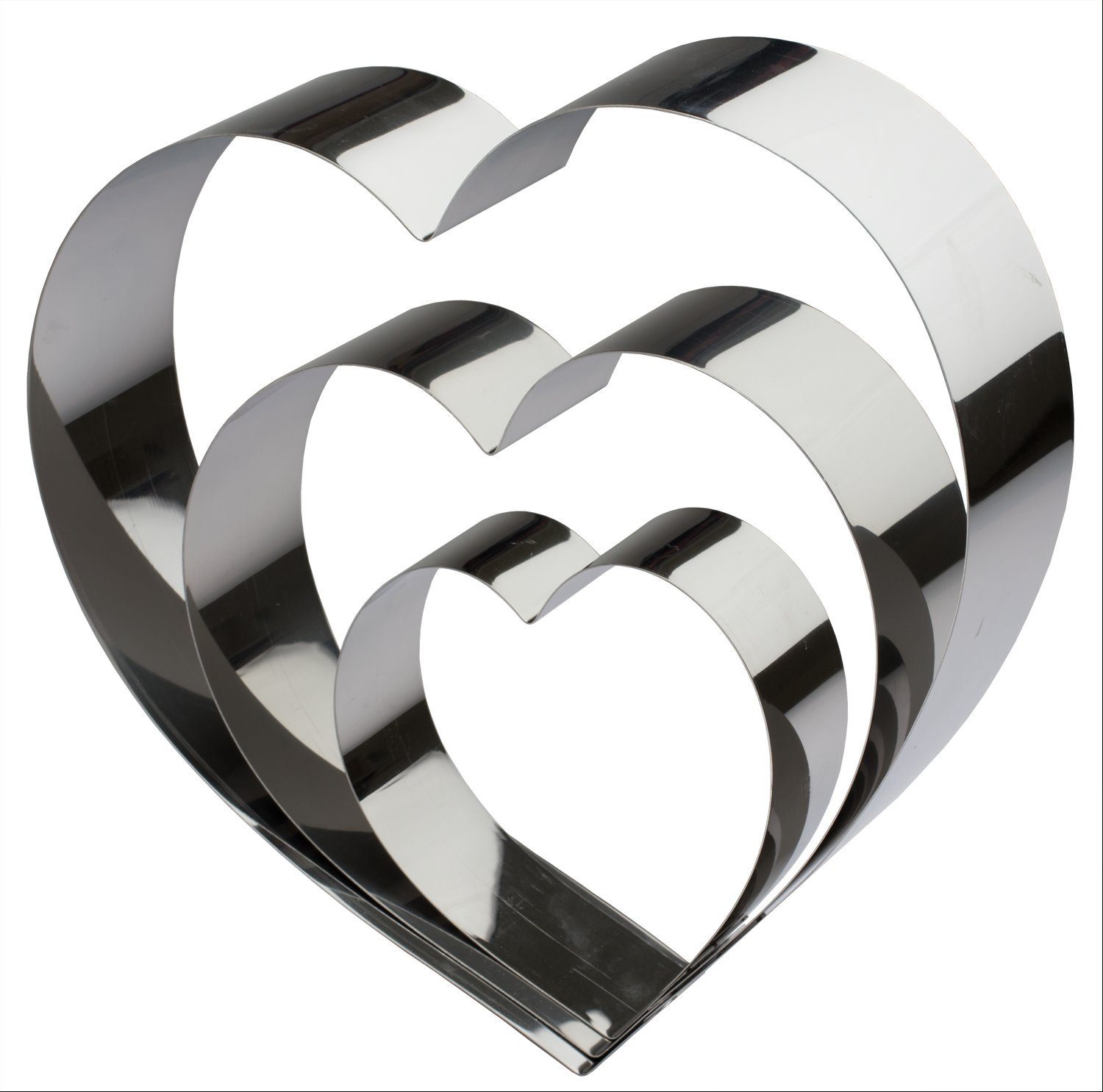 LARES Herzkuchenform 6002, Herzbackform Set 3-tlg., aus rostfreiem Edelstahl, Made in Germany