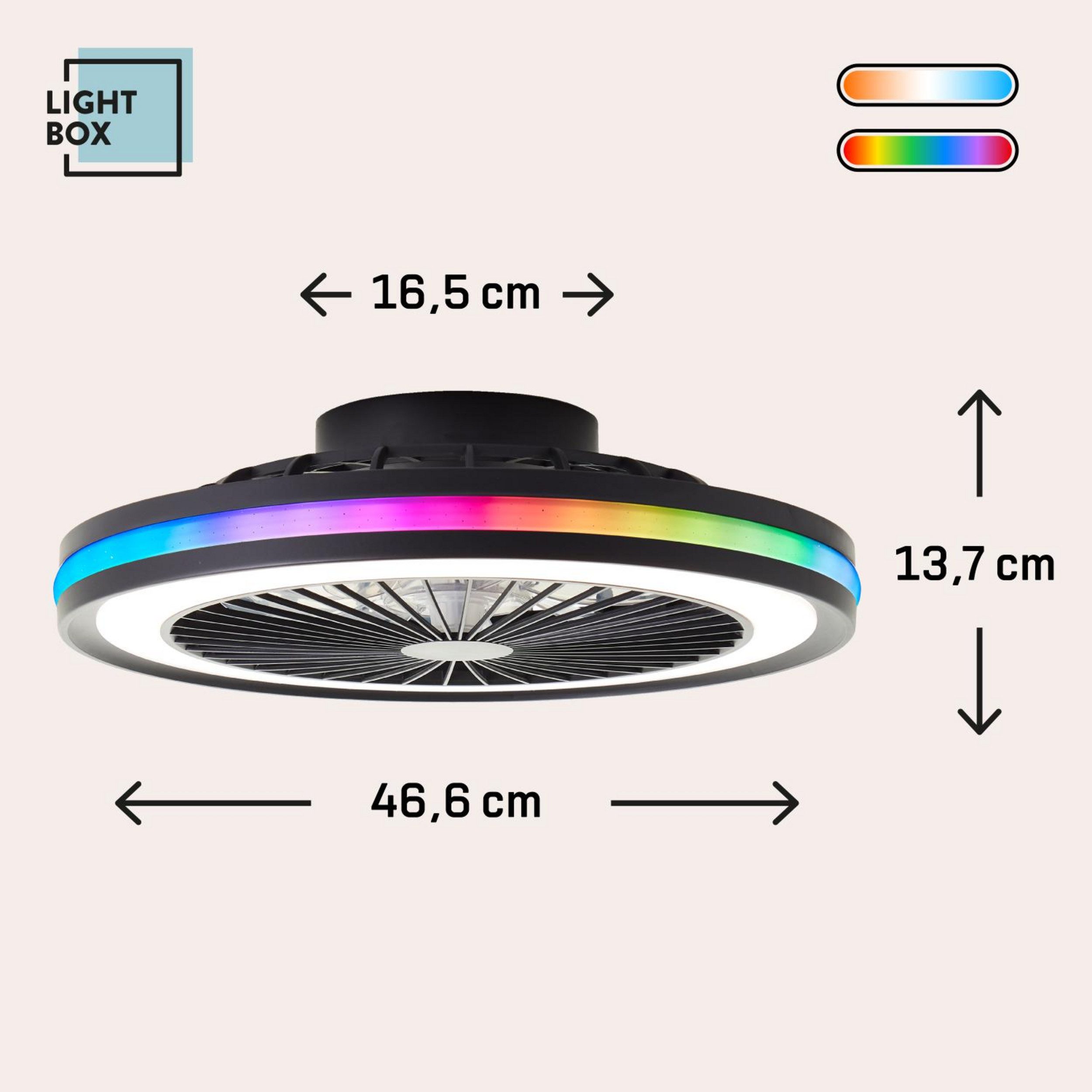 Lightbox Deckenleuchte, Ventilatorfunktion, LED fest integriert, warmweiß - kaltweiß, Deckenlampe, Ventilator, Ø 46,6 cm, Fernbedienung, RGB & CCT