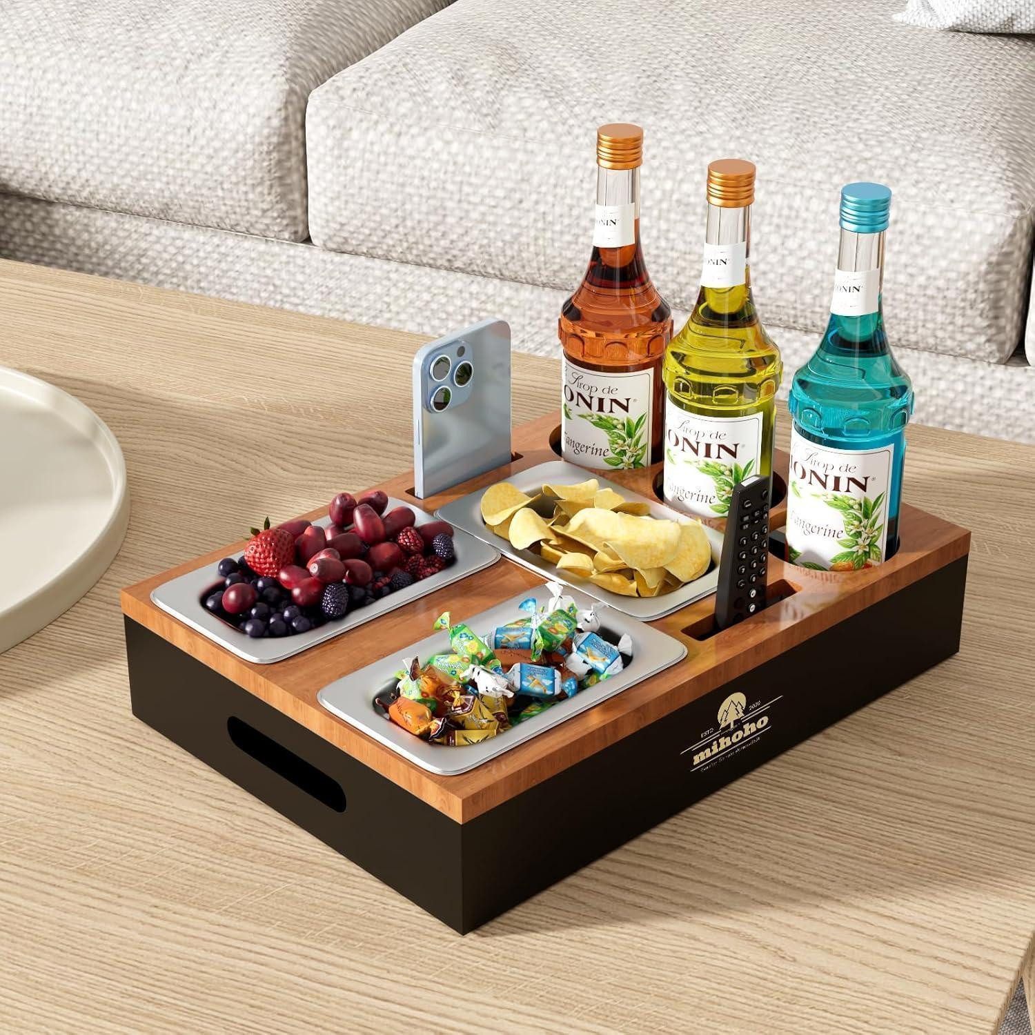 LuxusKollektion Couchtisch Couchbar Sofatablett Snackschalen 3 Lagerplatz Holz Holzfarbe