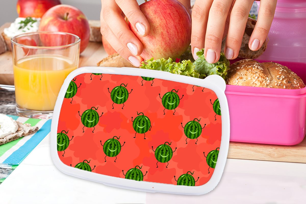 MuchoWow Lunchbox - Brotdose Erwachsene, Kawaii, - Mädchen, Muster Snackbox, Kunststoff, Kunststoff rosa (2-tlg), Melone Brotbox für Kinder