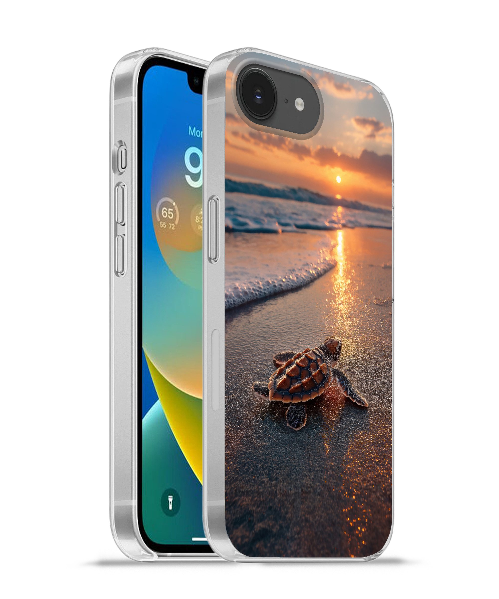 MuchoWow Handyhülle für Apple iPhone 16e Schildkröte - Strand - Sonnenuntergang, Smartphone-Bumper, Print, Handy Schutzhülle Dünn