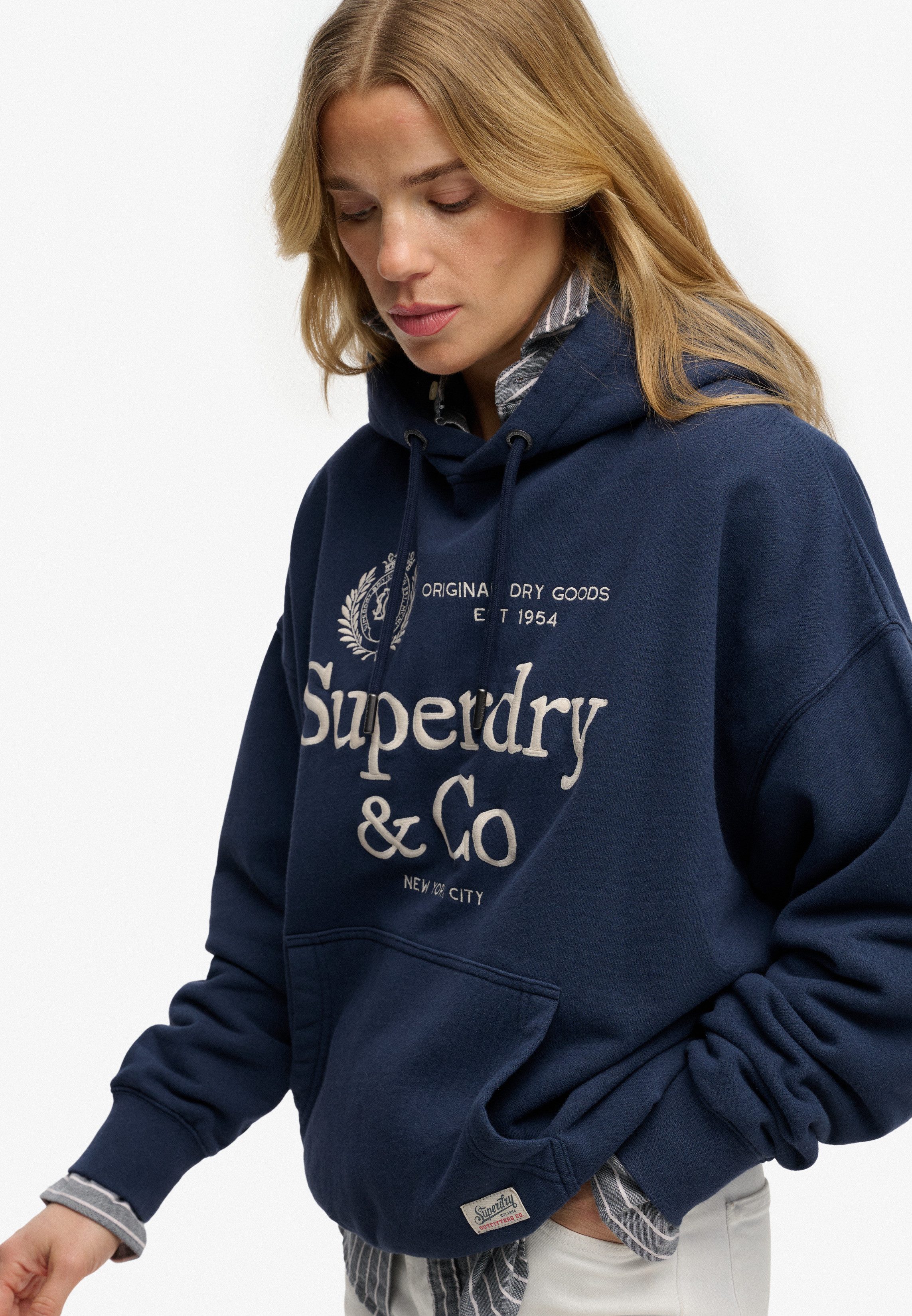 Superdry Kapuzensweatshirt Luxe Casual Emb Relaxed Hood Baumwolle, oversize