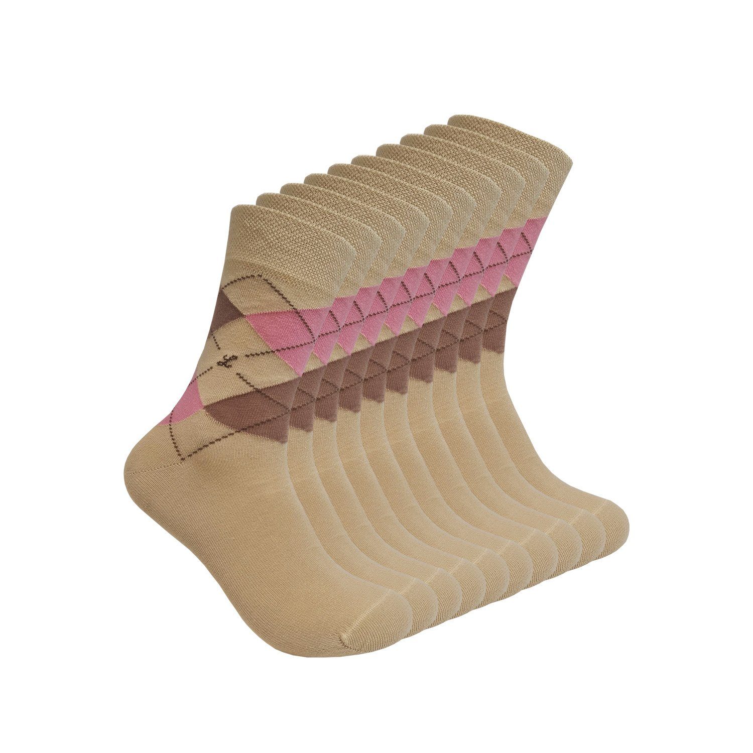 Max Lindner Businesssocken aus hochwertiger Baumwolle für Damen und Herren (unifarbend und gemustert, 10-Paar) atmungsaktiv und hautfreundlich hellbraun-rosa-Mix | Socken