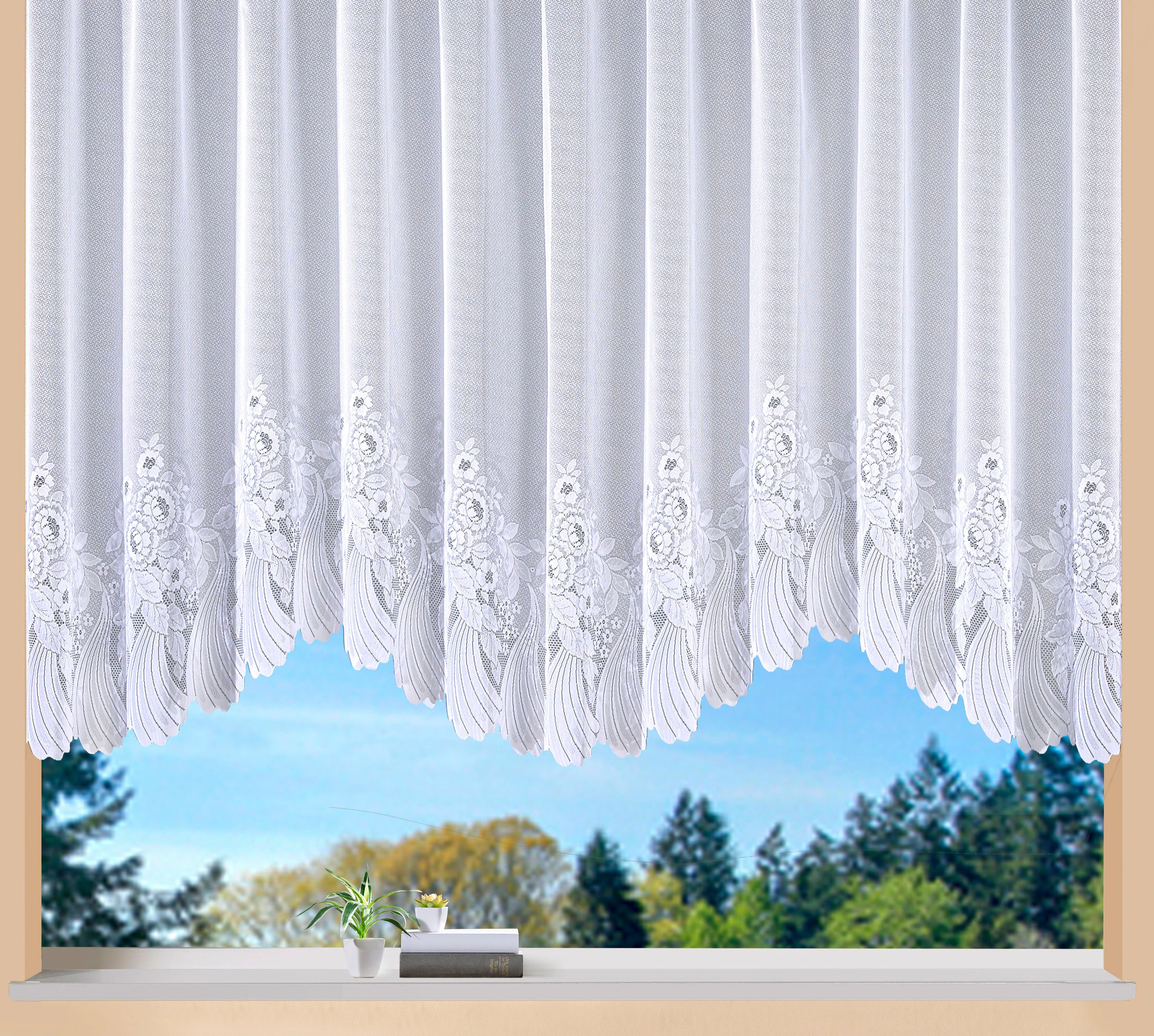 Weckbrodt Bogenstore Savannah (1 St), Kräuselband, halbtransparent, Jacquard, Jacquard, Bogenstore, halbtransparent, Bordüre, Kante, floral, Store