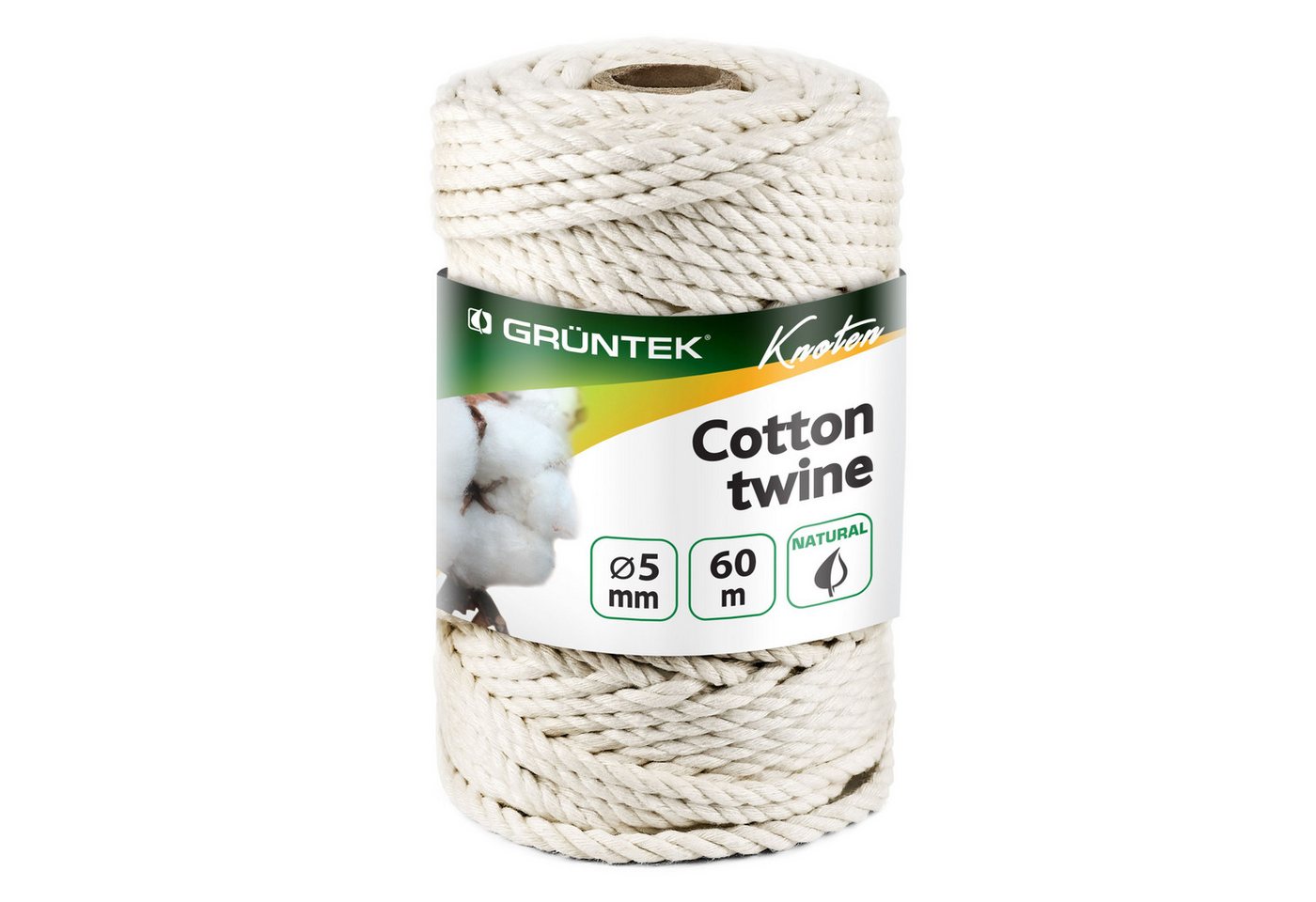 GRÜNTEK Pflanzschnur Baumwollschnur 5 mm, 60 Meter, Bindegarn, Kordel, Baumwolle (1-tlg), Bastelschnur, Naturfarbe, 100% Baumwolle (0,23€/Meter)