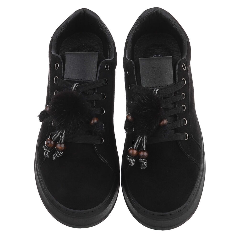 Ital-Design Damen Plateau-Schnürschuh mit Bommel und Zierdetails Sneaker (92355321) Keilabsatz/Wedge Sneakers Low in Schwarz – Bild 4 von 5