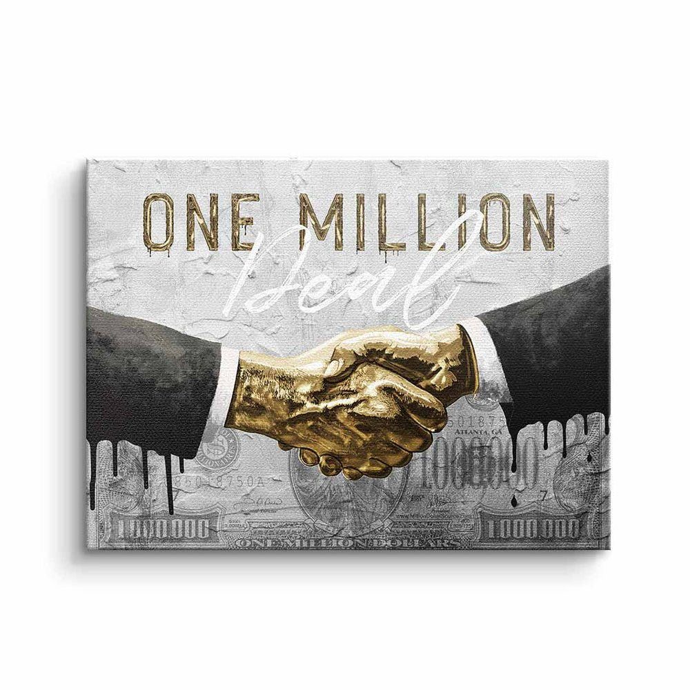 DOTCOMCANVAS® Leinwandbild, Leinwandbild one million deal Büro Motivation schwarz grau gold mit pr