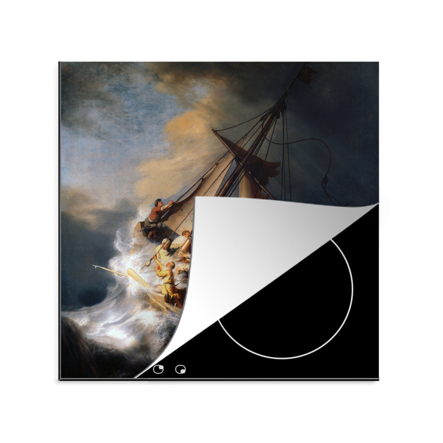 MuchoWow Herdblende-/Abdeckplatte Der Sturm auf dem See Genezareth - Gemälde von Rembrandt van Rijn, Vinyl, (1 tlg), 78x78 cm, Ceranfeldabdeckung, Arbeitsplatte für küche
