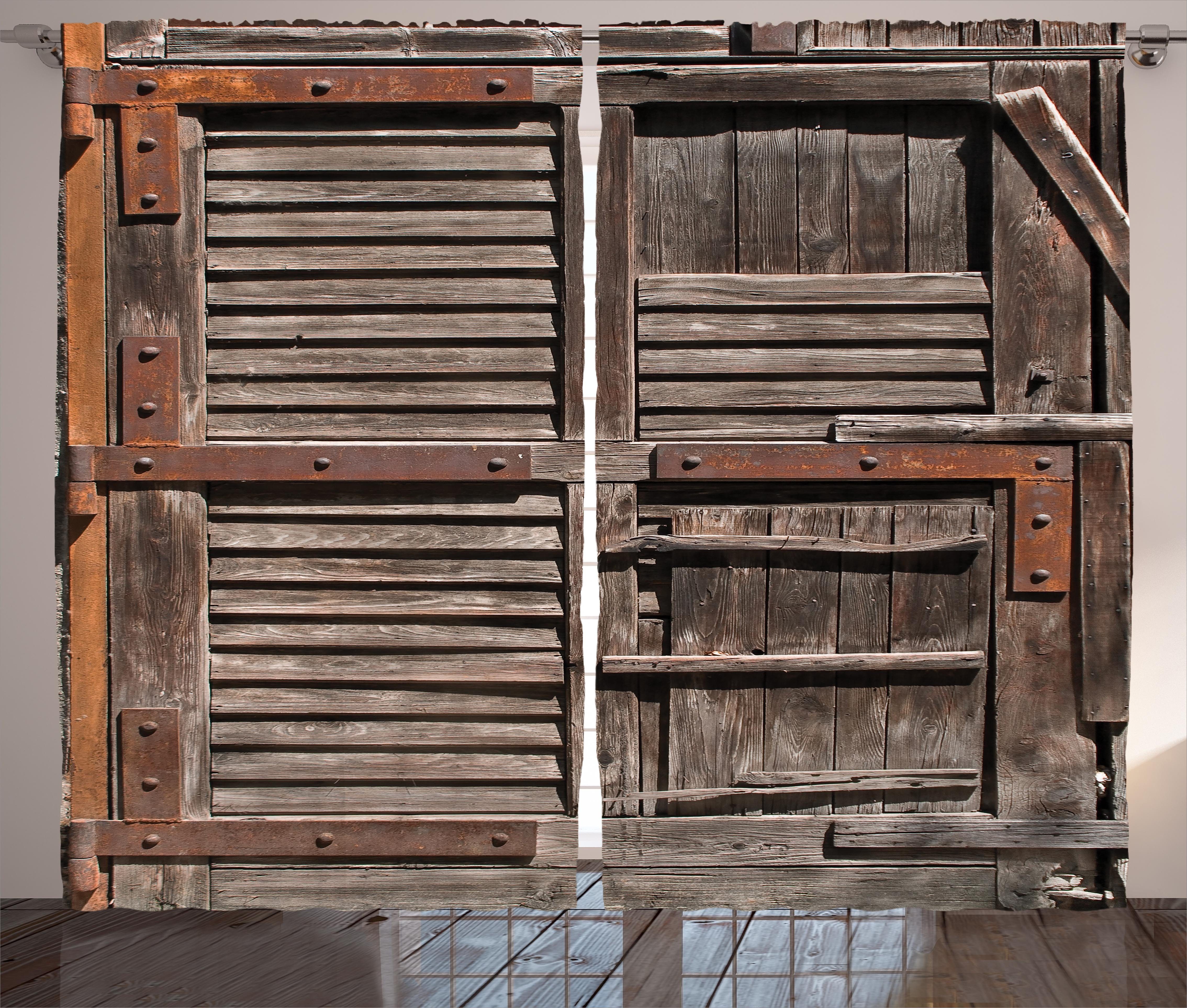 Gardine Schlafzimmer Kräuselband Vorhang mit Schlaufen und Haken, Abakuhaus, Rustikal Italienische Tür aus Holz | Fertiggardinen
