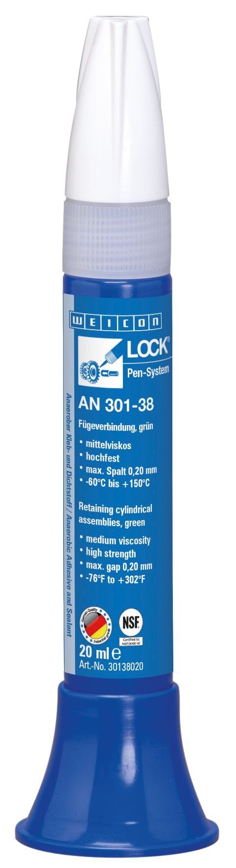 WEICON Schraubensicherung WEICONLOCK® AN 301-38 Fügeverbindung, hochfest, mittelviskos, grün, (Flasche), schwer demontierbar