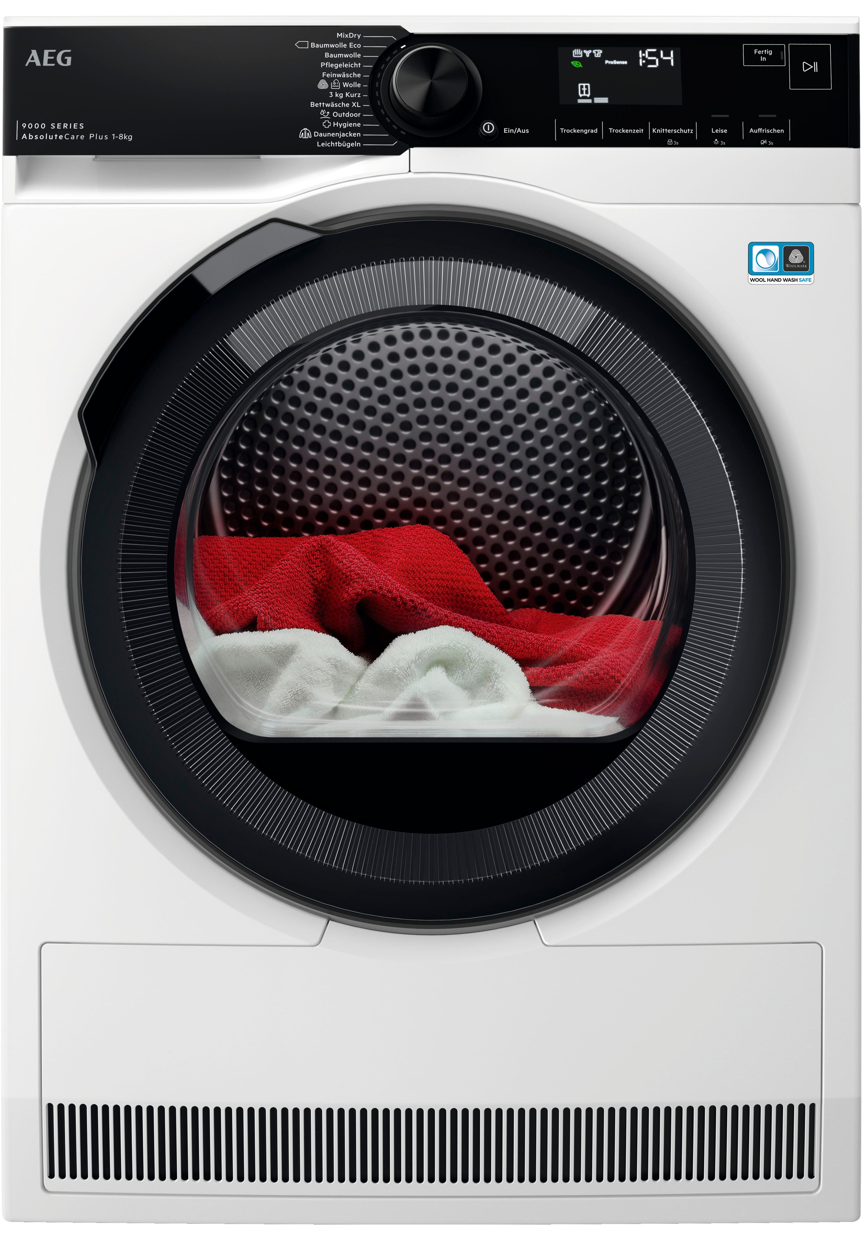 AEG Wärmepumpentrockner Serie 9000 TR9T75680, 3D-Scan-Restfeuchteermittlung, trocknet Wolle und Seide, 8 kg, 3D-Scan-Technologie-Restfeuchteermittlung, trocknet Wolle und Seide
