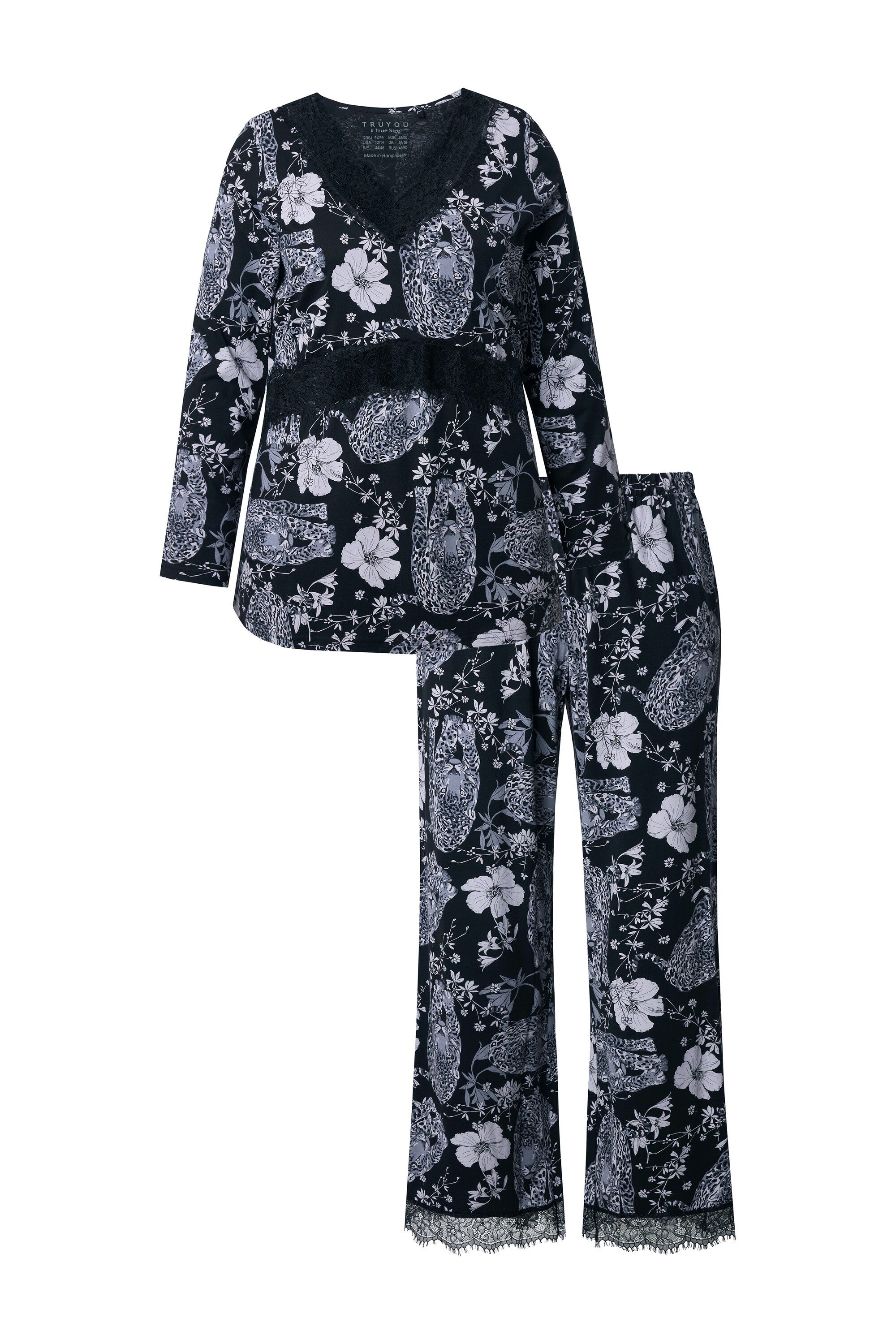 Ulla Popken Pyjama TruYou Pyjama Zweiteiler Rosen Spitze günstig online kaufen