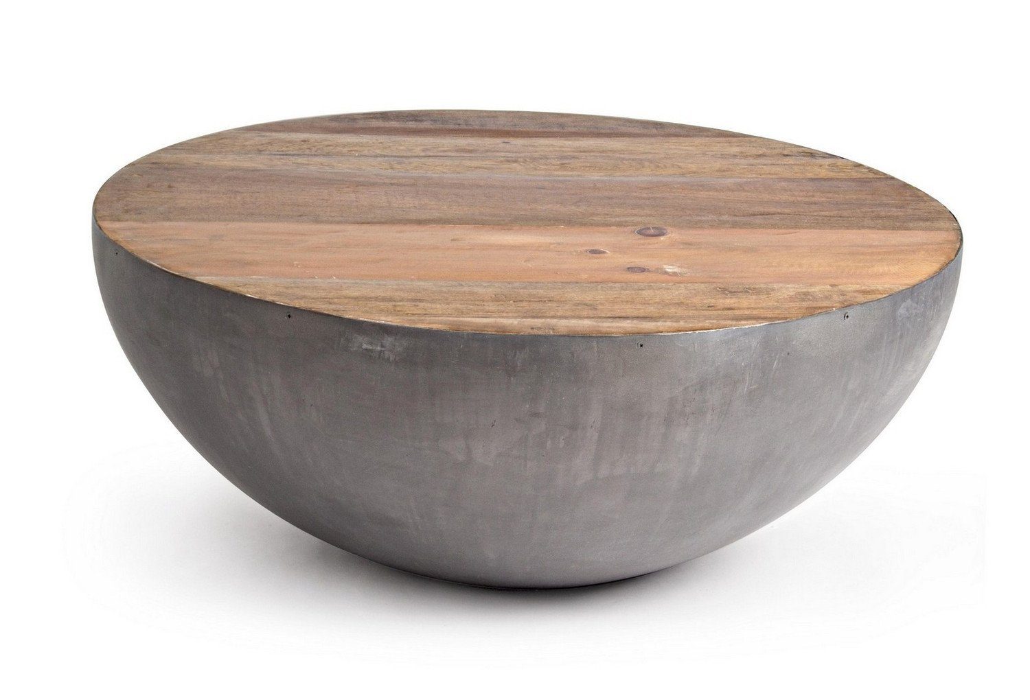 Couchtisch Couchtisch Lancaster Ø90x38cm Platte aus recyceltem Holz Stahlbasis