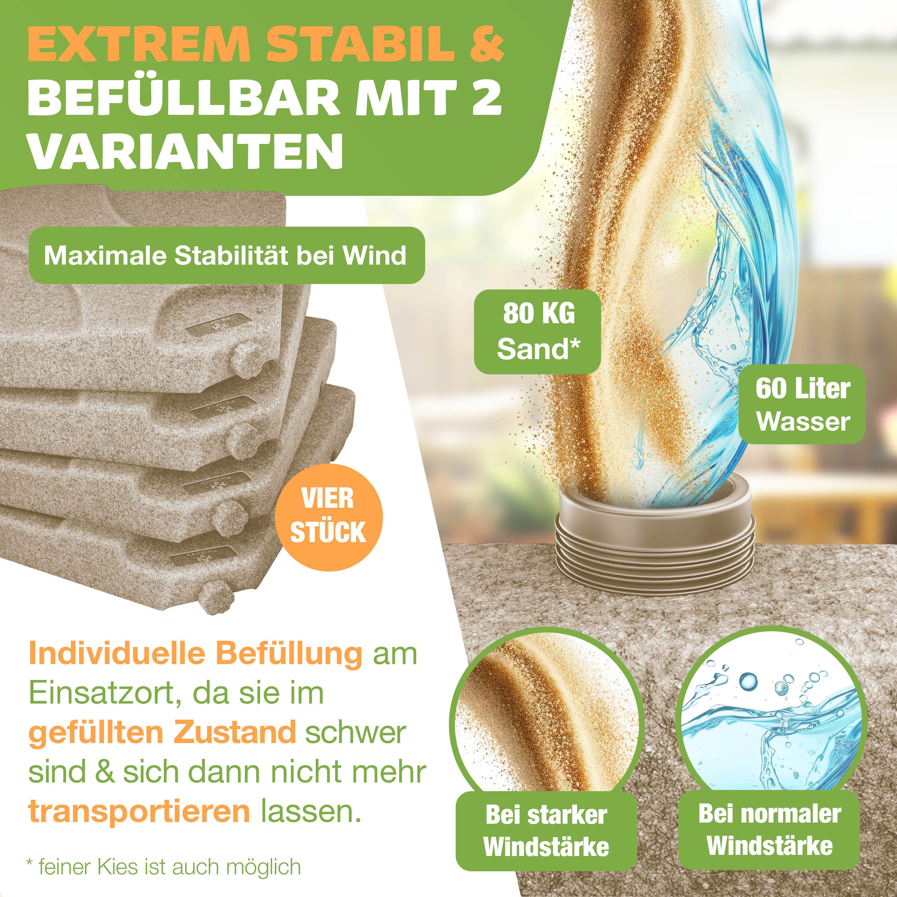 KESSER Kunststoffschirmständer, Sonnenschirmständer 4-teilig Schirmgewicht Schirmständer