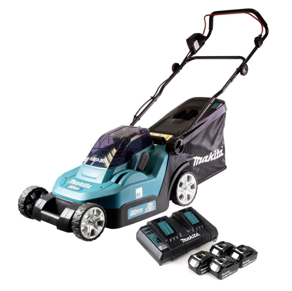 Makita Akkurasenmäher DLM 432 PM4 Akku Rasenmäher 36 V (2x 18 V) 43 cm Brushless + 4x Akk