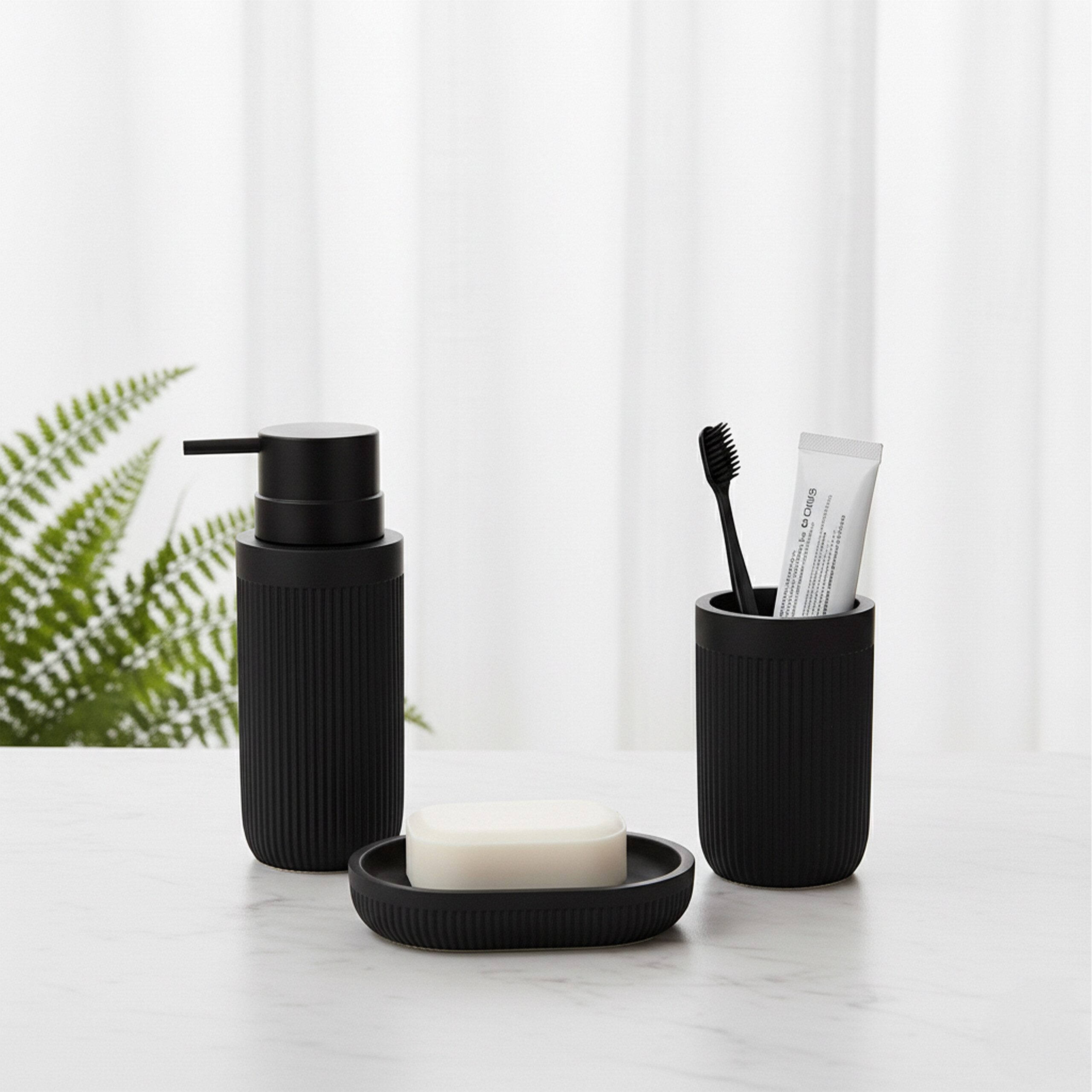 relaxdays Badaccessoire-Set Bad Accessoires 3-teilig, schwarz