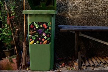 MuchoWow Wandsticker Design - Gemüse - Schwarz (1 St), Mülleimer-aufkleber, Mülltonne, Sticker, Container, Abfalbehälter