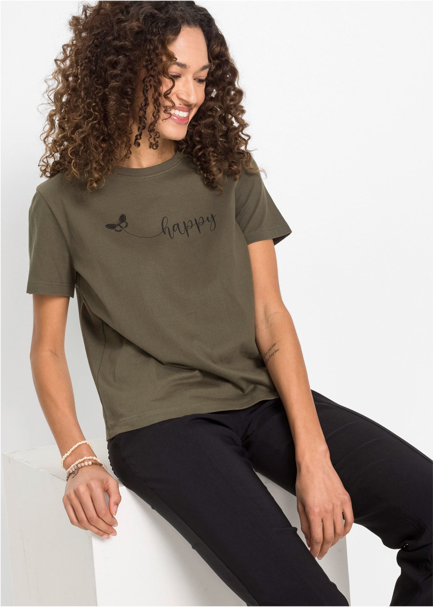 bonprix T-Shirt bequeme Passform, Kurzarm, mit Rundhalsausschnitt günstig online kaufen