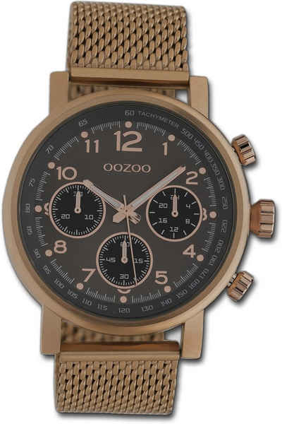 OOZOO Quarzuhr Oozoo Armbanduhr Timepieces, Damen, Herrenuhr Edelstahlarmband bronze, rundes Gehäuse, groß (45mm)