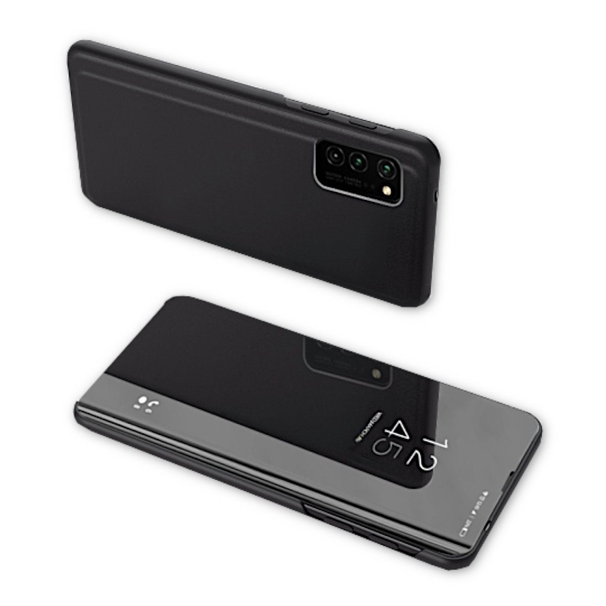 Wigento Handyhülle Clear View Spiegel Mirror Smartcover für Samsung Galaxy  A12 A125F Schutzhülle Cover Etui Tasche Hülle Neu Case