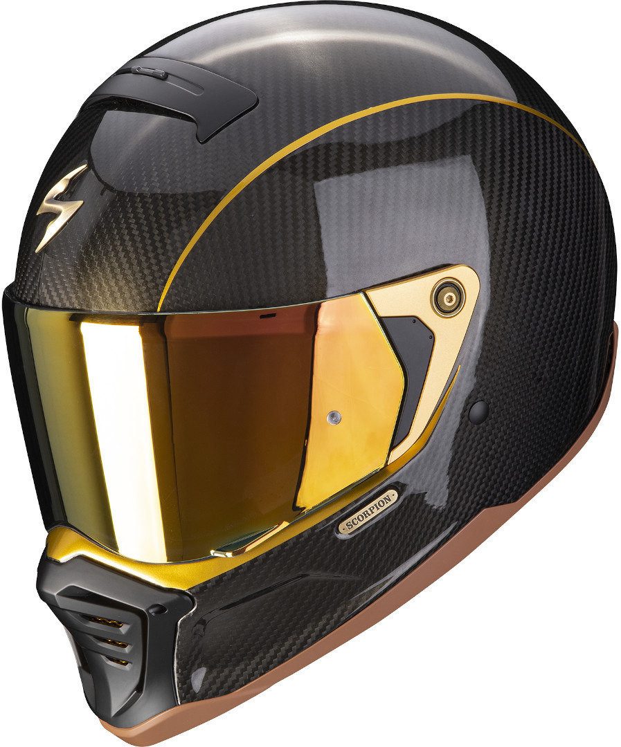 Scorpion Exo Motorradhelm EXO-HX1 Carbon SE Solid Gold Helm, integriertes Sonnenvisier