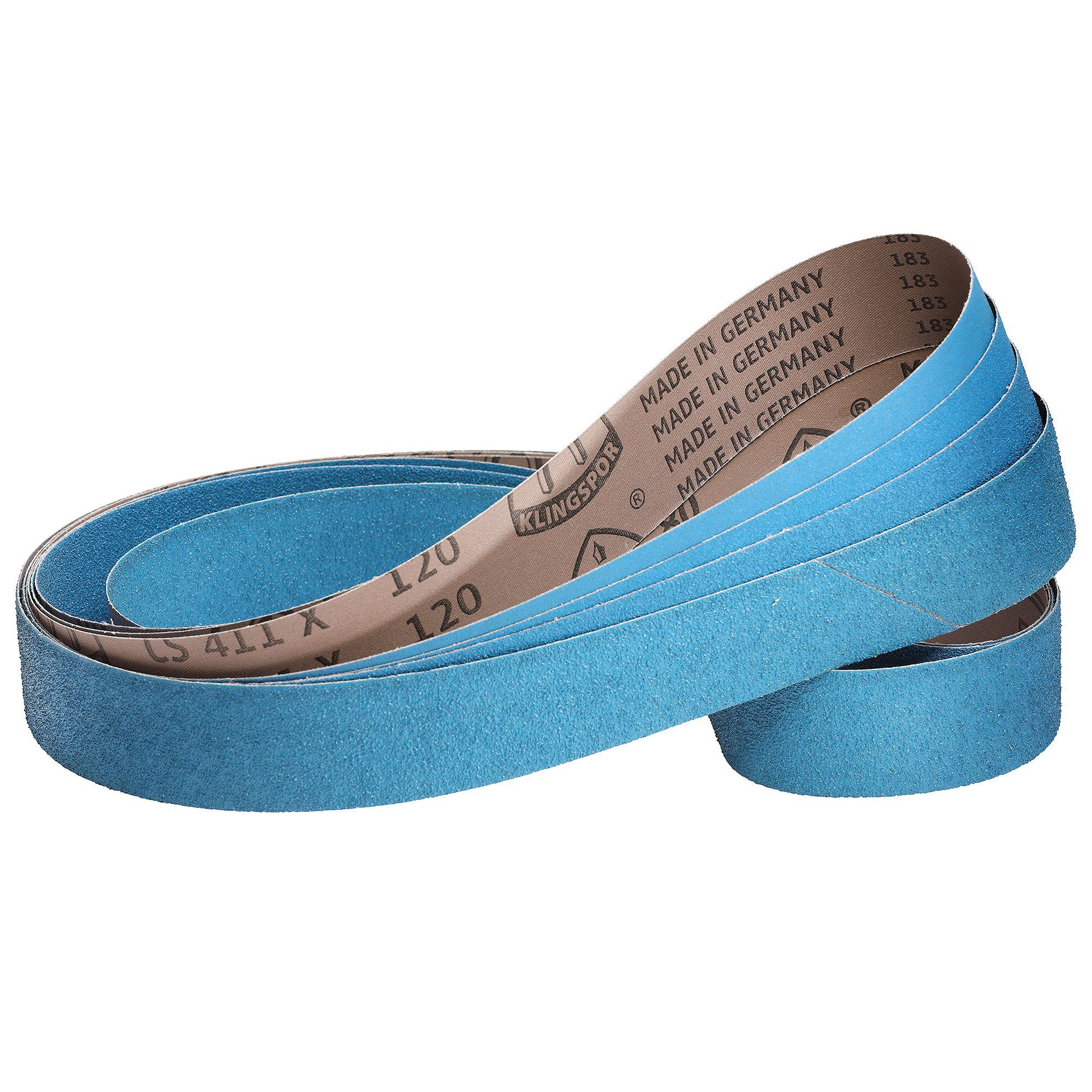 Klingspor Schleifpapier 4-teiliges Premium Set Schleifband CS411X, 50 x 2000 mm, (Set, 4 St., je ein Band Korn 40, 60, 80, 120)