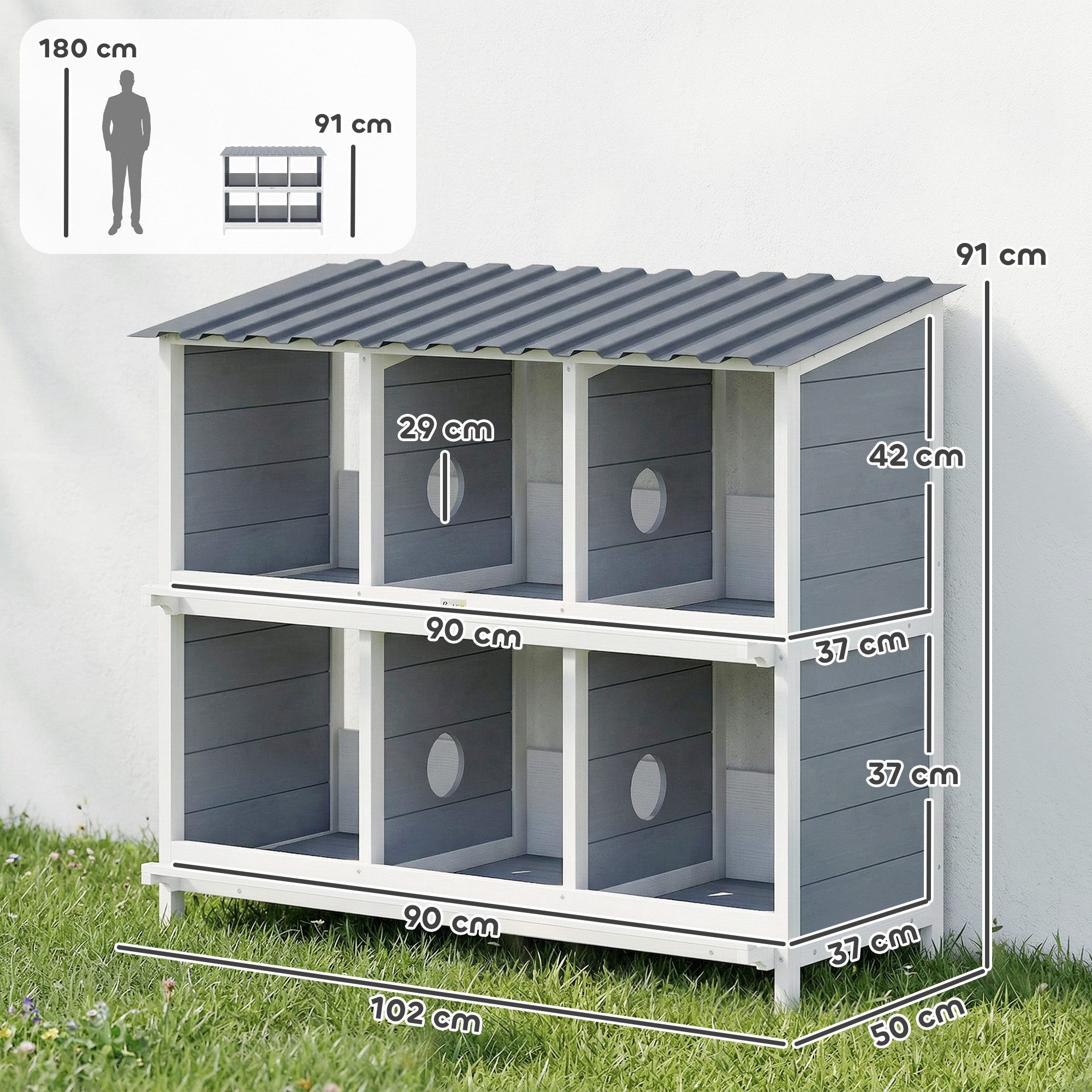 Novzep Legenest Legenest für Hühner, erhöhtes Hühnernest mit 6 Fächer, 2 Sitzstangen, für Kleintierstall 102 x 50 x 91 cm