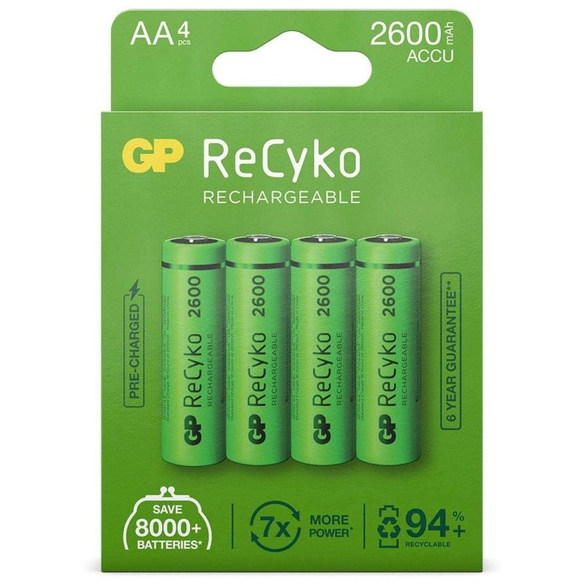 GP Batteries 4x GP ReCyko AA-Akku NiMH 2600mAh Akku-Set Mignon 2600 mAh (1,2 V), Mignon LR06 LR6 1,2V AA Akku Accu Batterie 4er Pack Wiederaufladbar